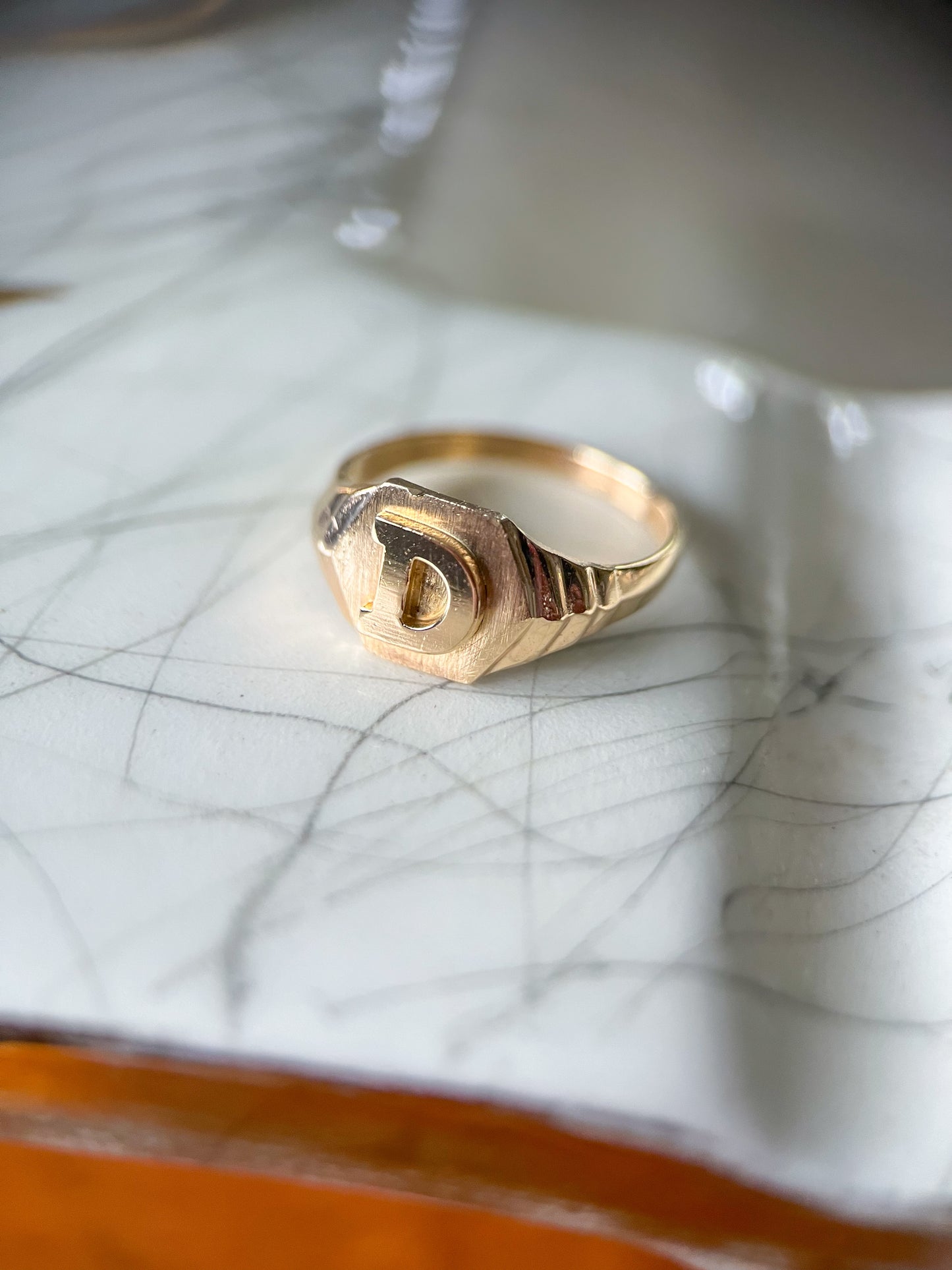 Vintage Signet Pinky Ring Initial "D" 14k Yellow Gold Ring