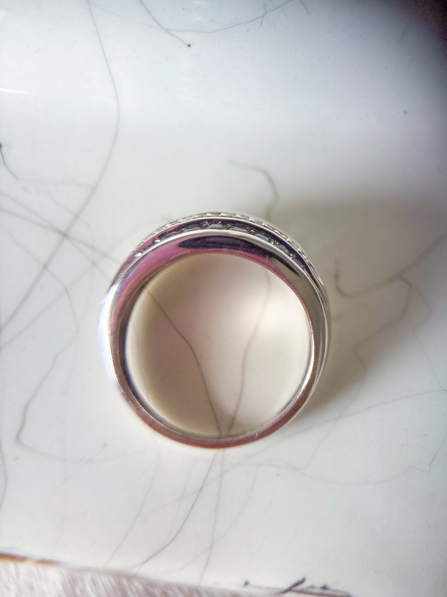 Vintage Chunky Natural Diamond and Natural Sapphire 14k White Gold Ring