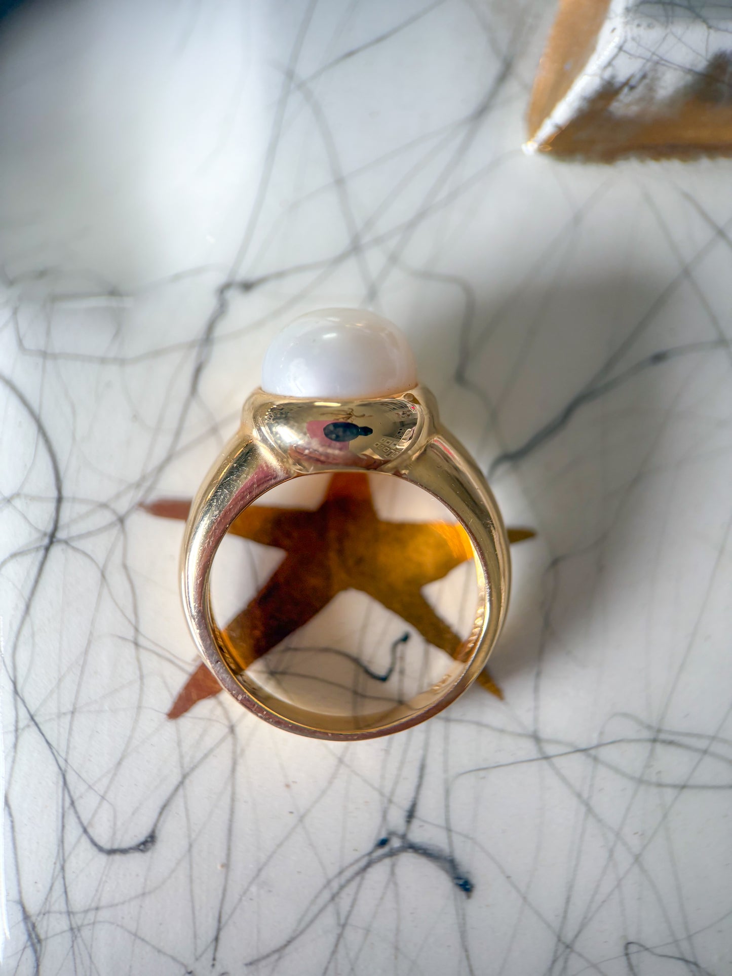Vintage Large Natural Pearl 14k Yellow Gold Ring