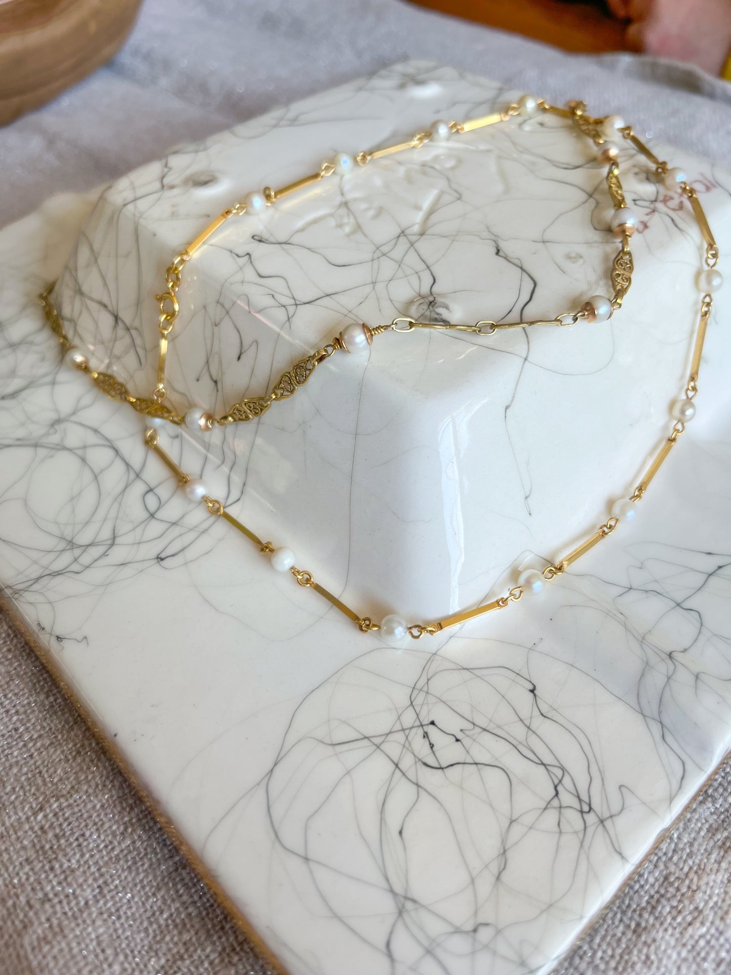 Vintage Pearl and Chain Necklaces in 14k and 18k Yellow Gold