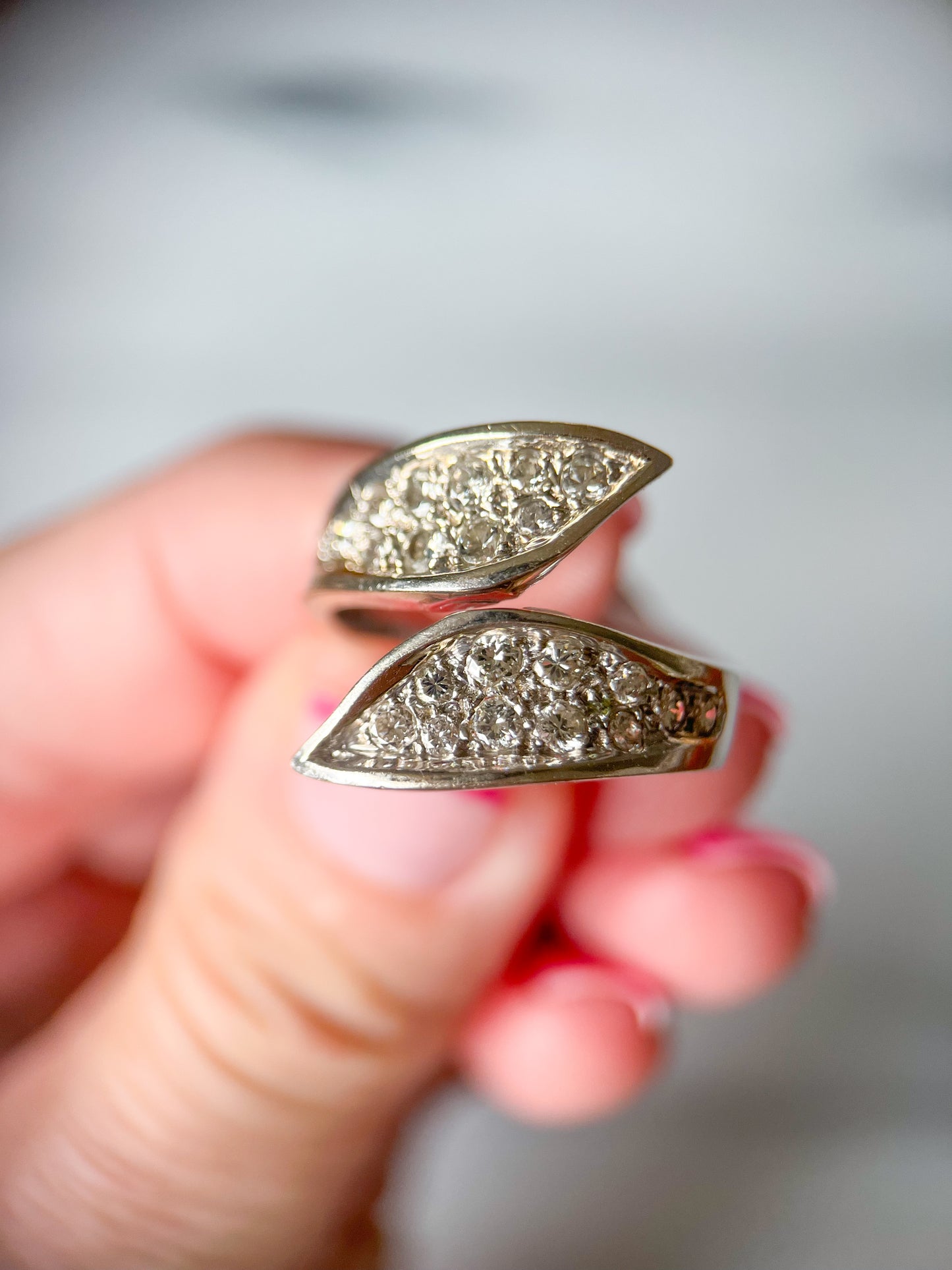 Vintage Natural Diamond 14k White Gold Statement Ring, circa 1970s