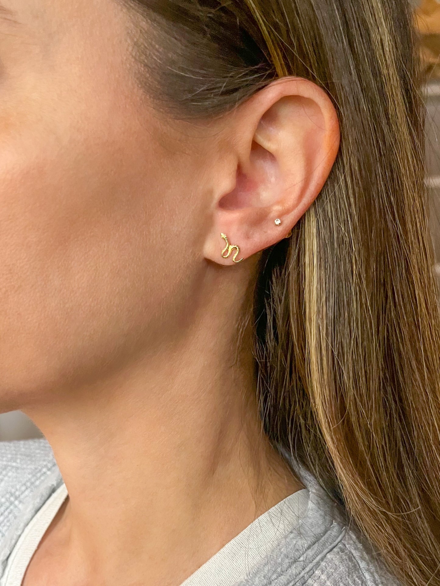 Mini 14k Yellow Gold Snake Stud Earrings