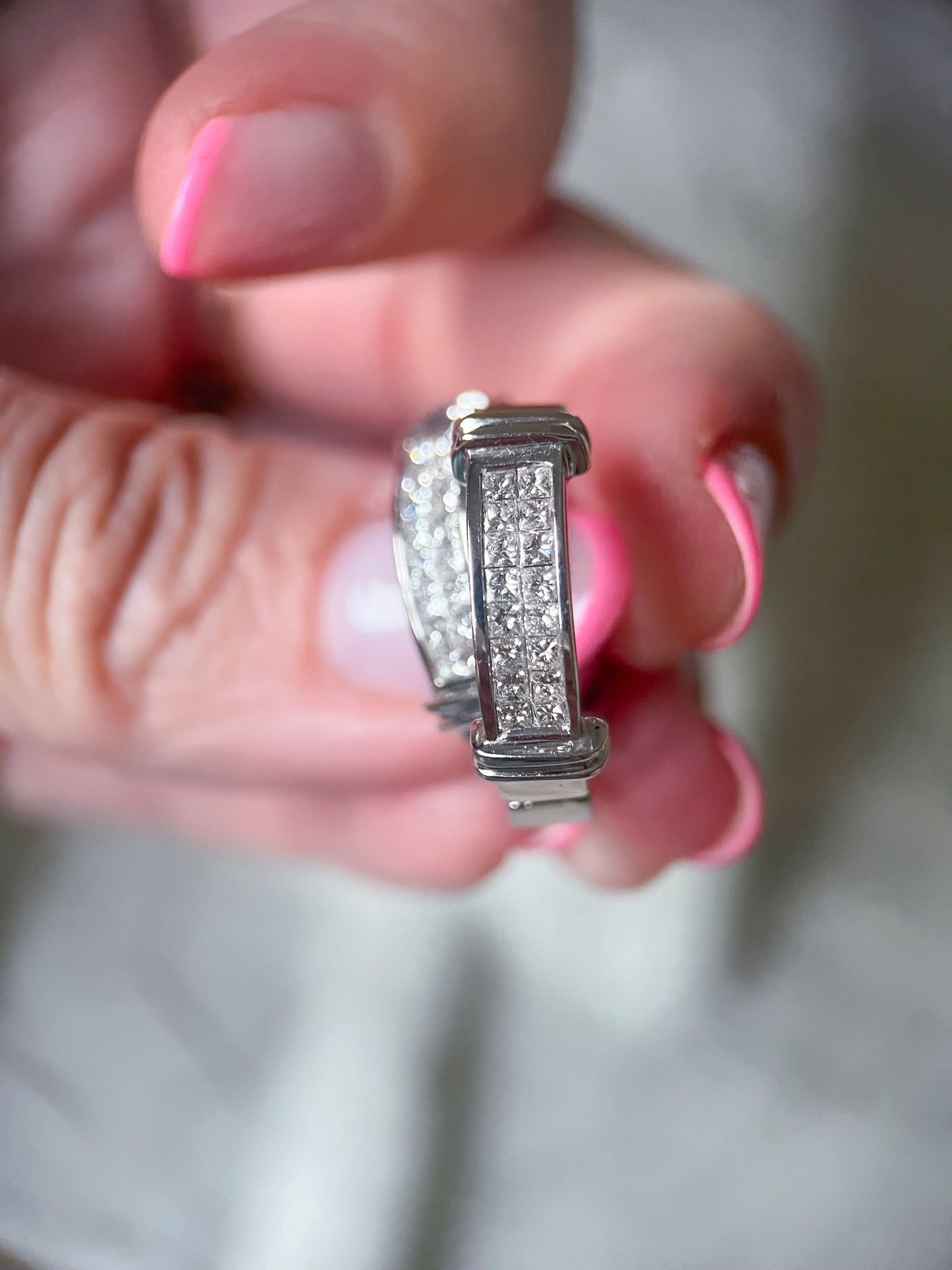 Natural Princess Cut Diamond 14k White Gold Half Hoop Earrings