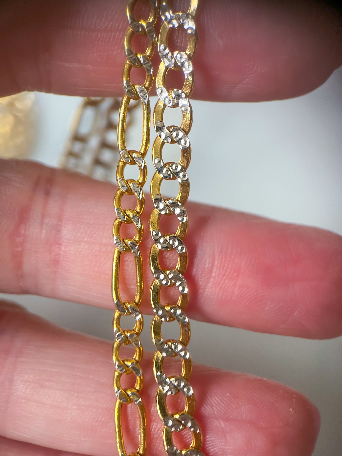 Figaro and Curb Chains with Diamond Cut Accents 14k Yellow Gold Chains