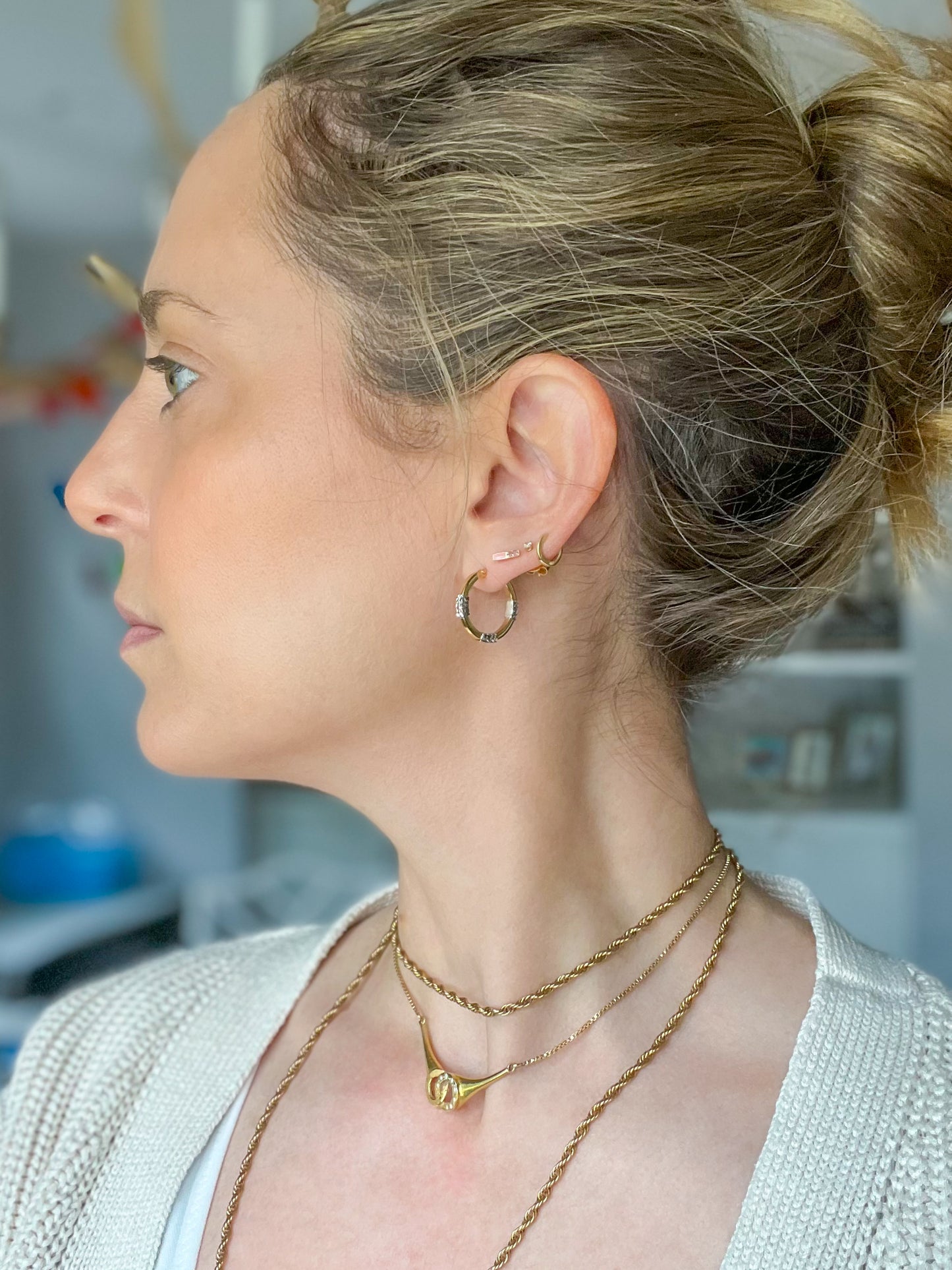 Vintage Two Toned 14k Yellow and White Gold Hoop Earrings