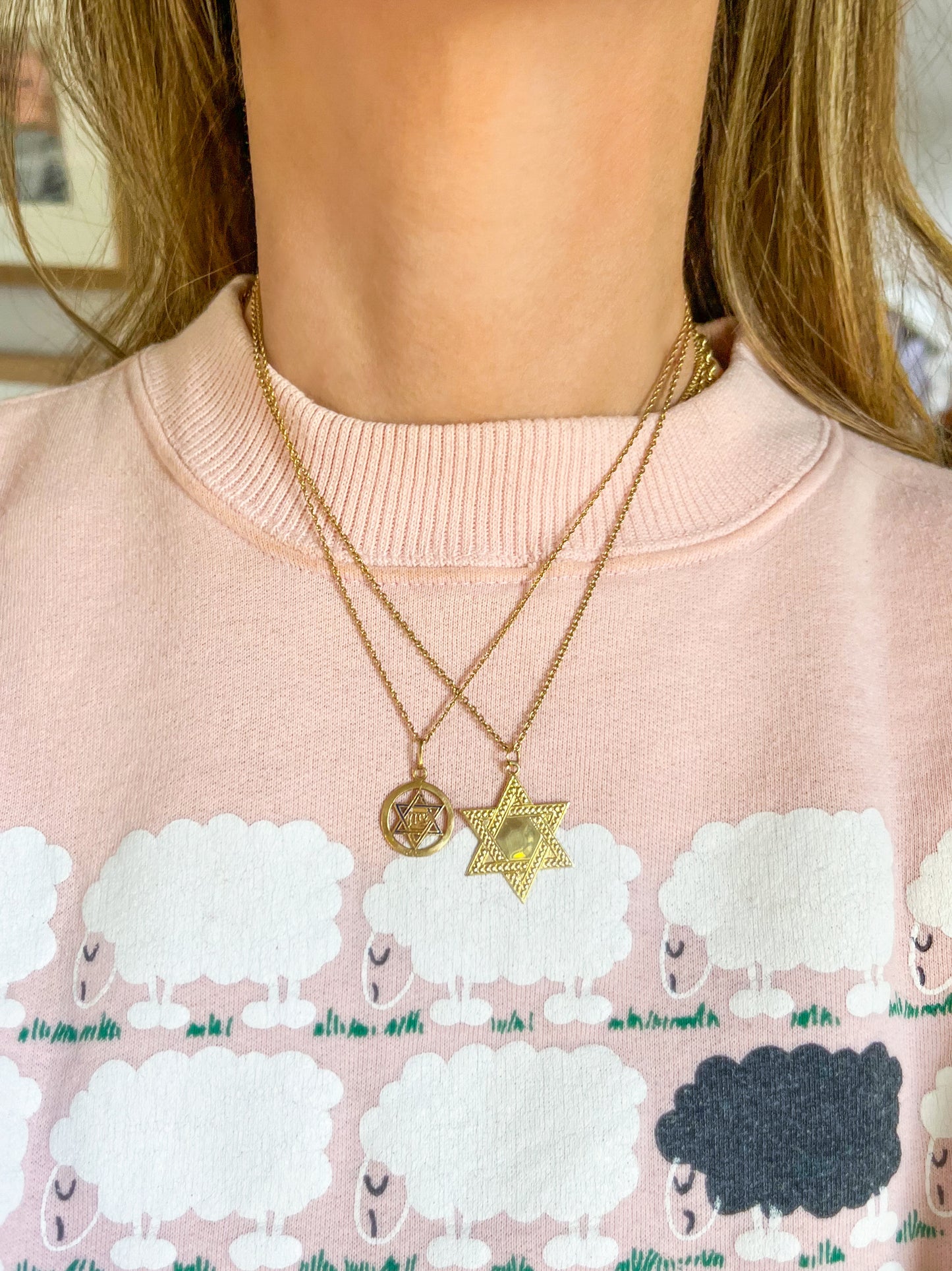 Two Vintage Star of David Charms 14k Yellow Gold Pendants