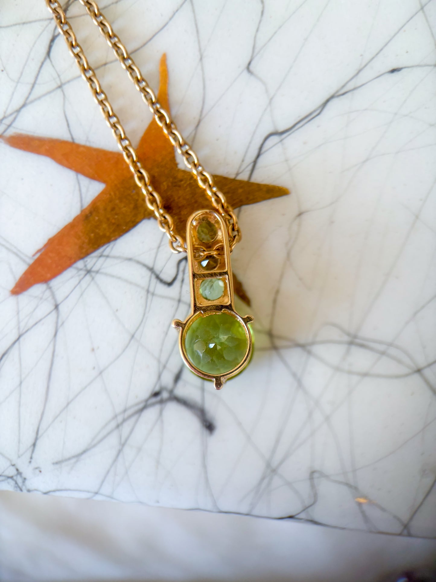 Vintage Natural Peridot Slider 14k Yellow Gold Charm