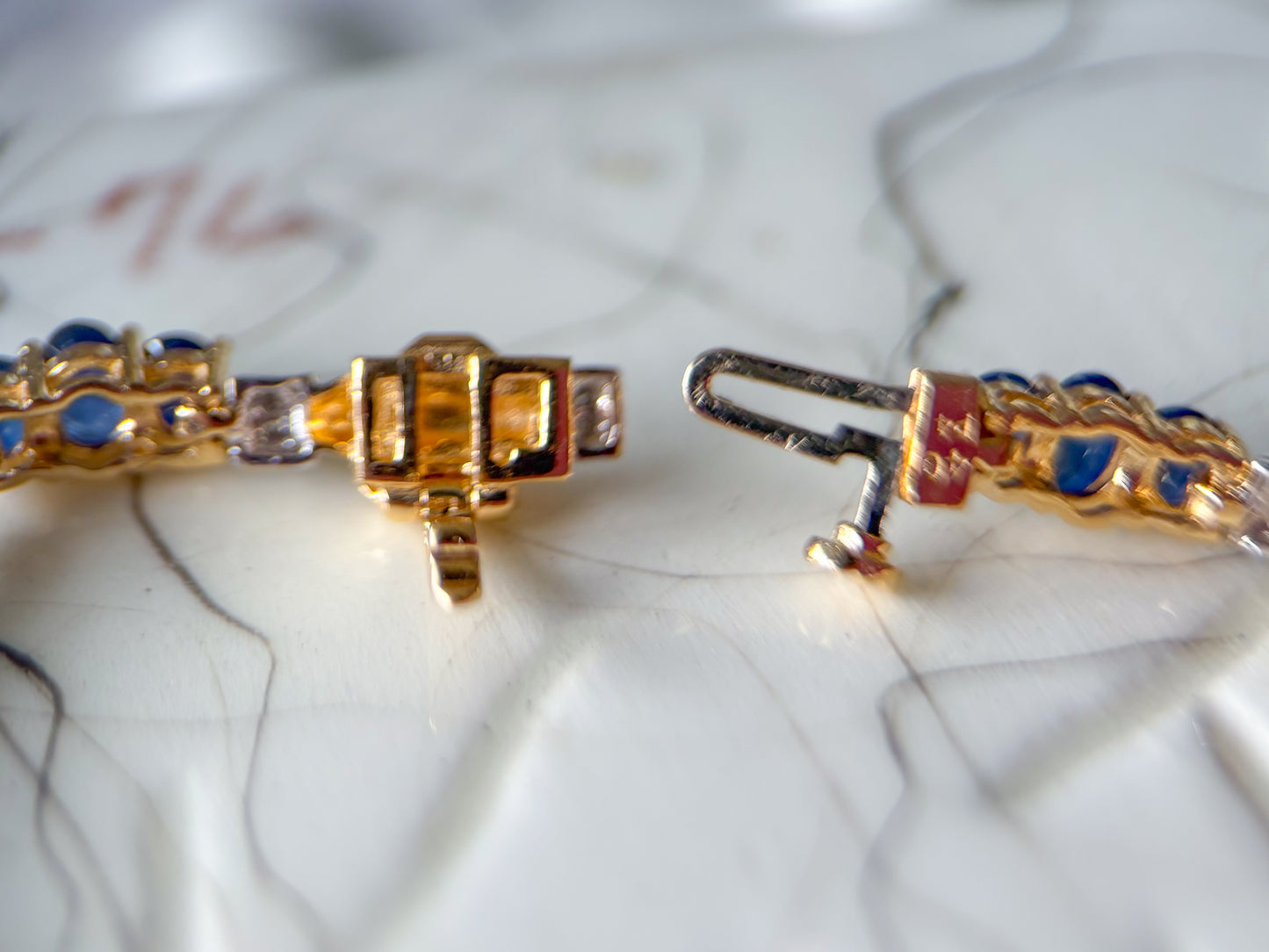 Vintage Natural Sapphire and Diamond 14k Yellow Gold Tennis Bracelet