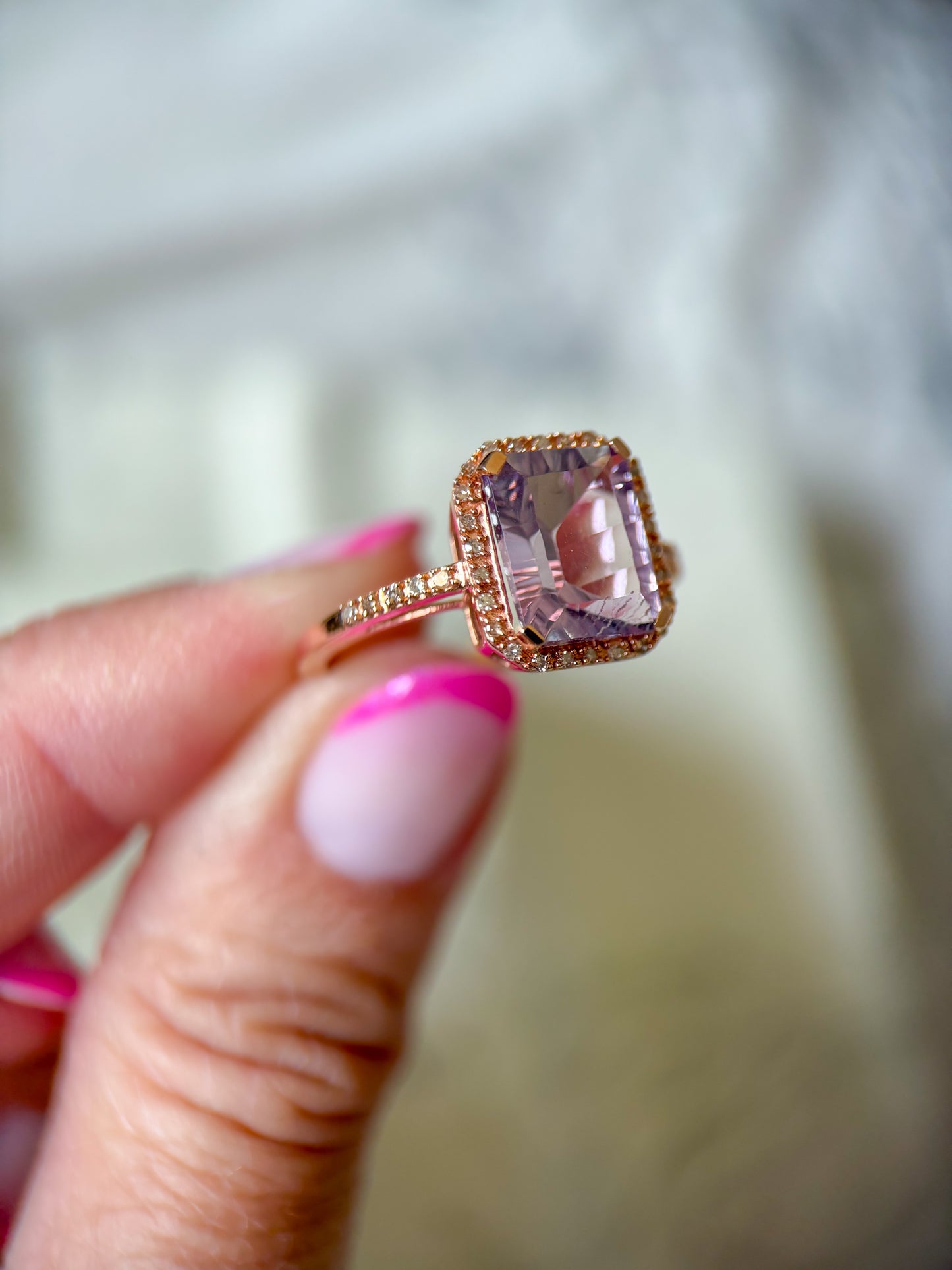 Vintage Amethyst and Natural Diamond 10k Rose Gold Ring