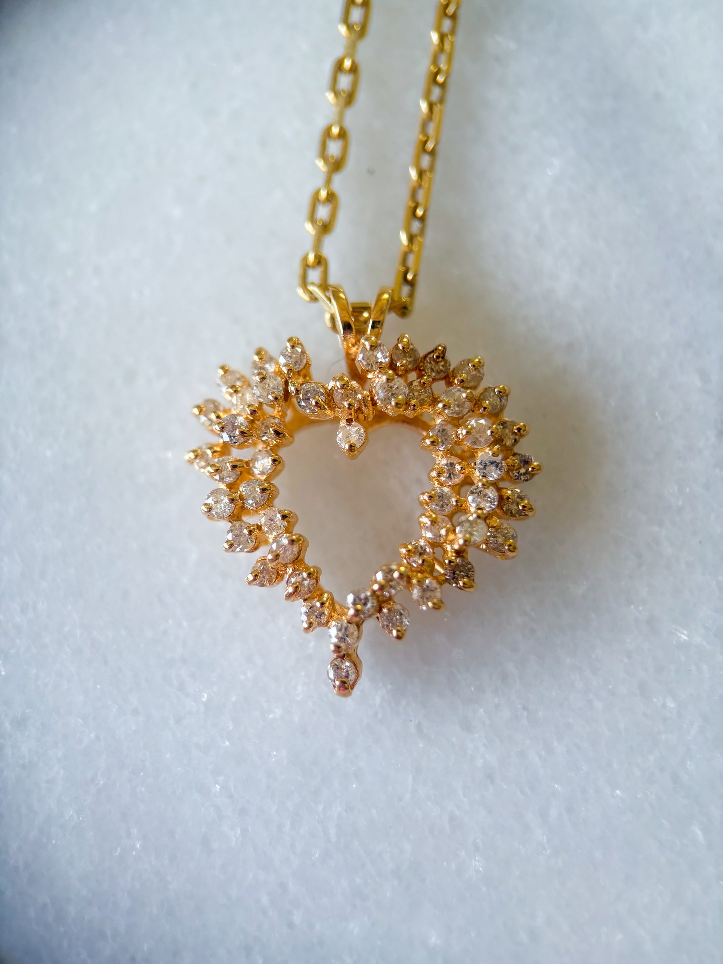 Vintage Natural Diamond Open Heart 14k Yellow Gold Charm