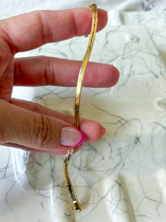 Vintage Herringbone Double Chain 14k Yellow Gold 6.5 Inch ID Bracelet