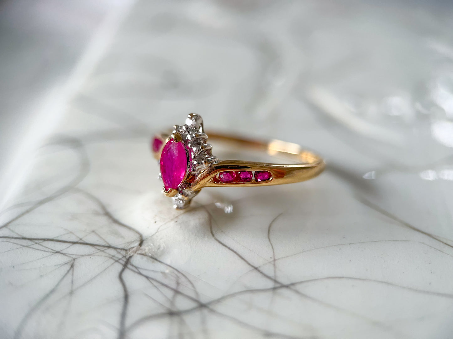 Vintage Natural Ruby and Diamond 14k Yellow Gold Ring