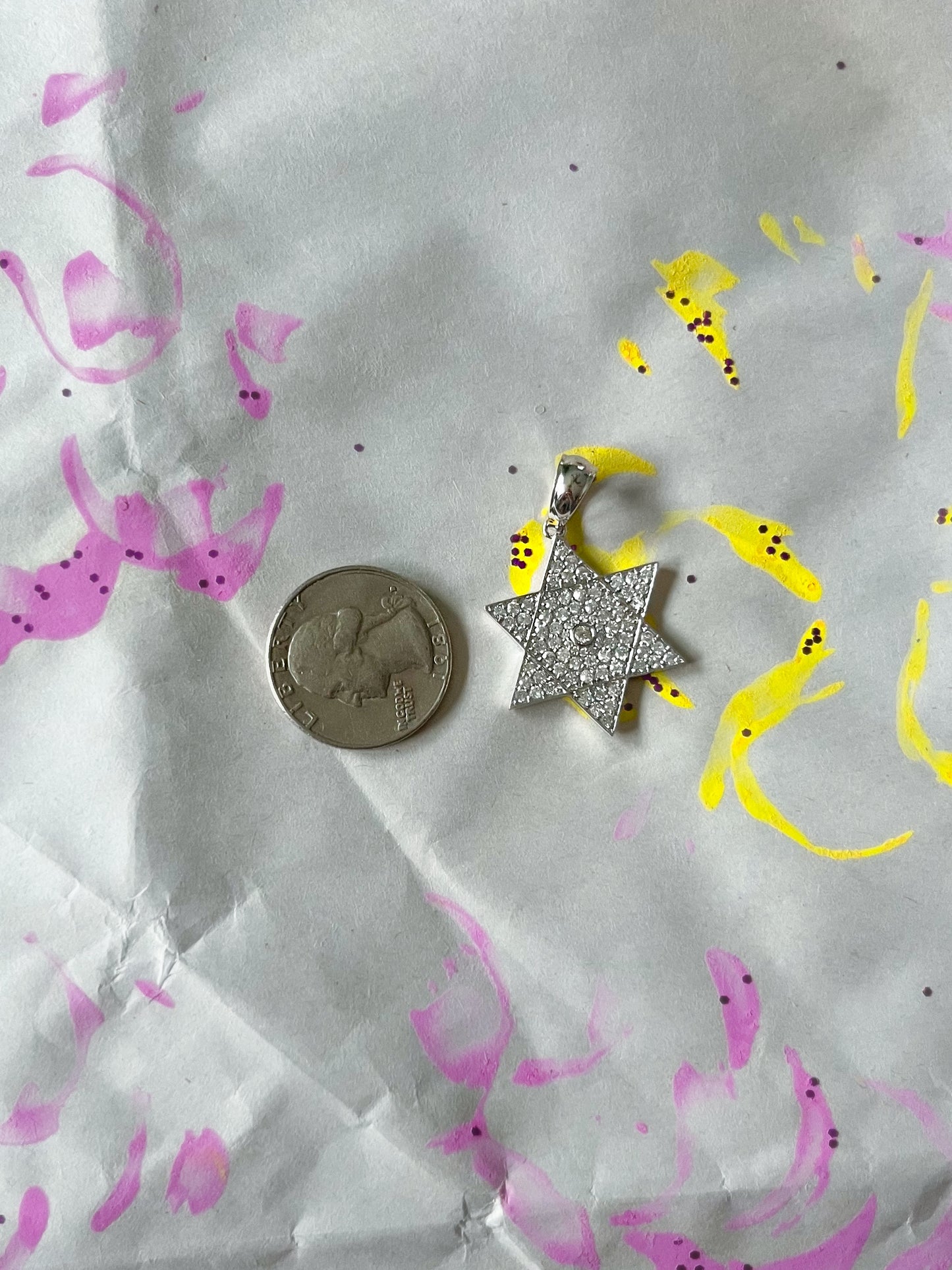 Natural Diamond Large Star of David 14k White Gold Charm