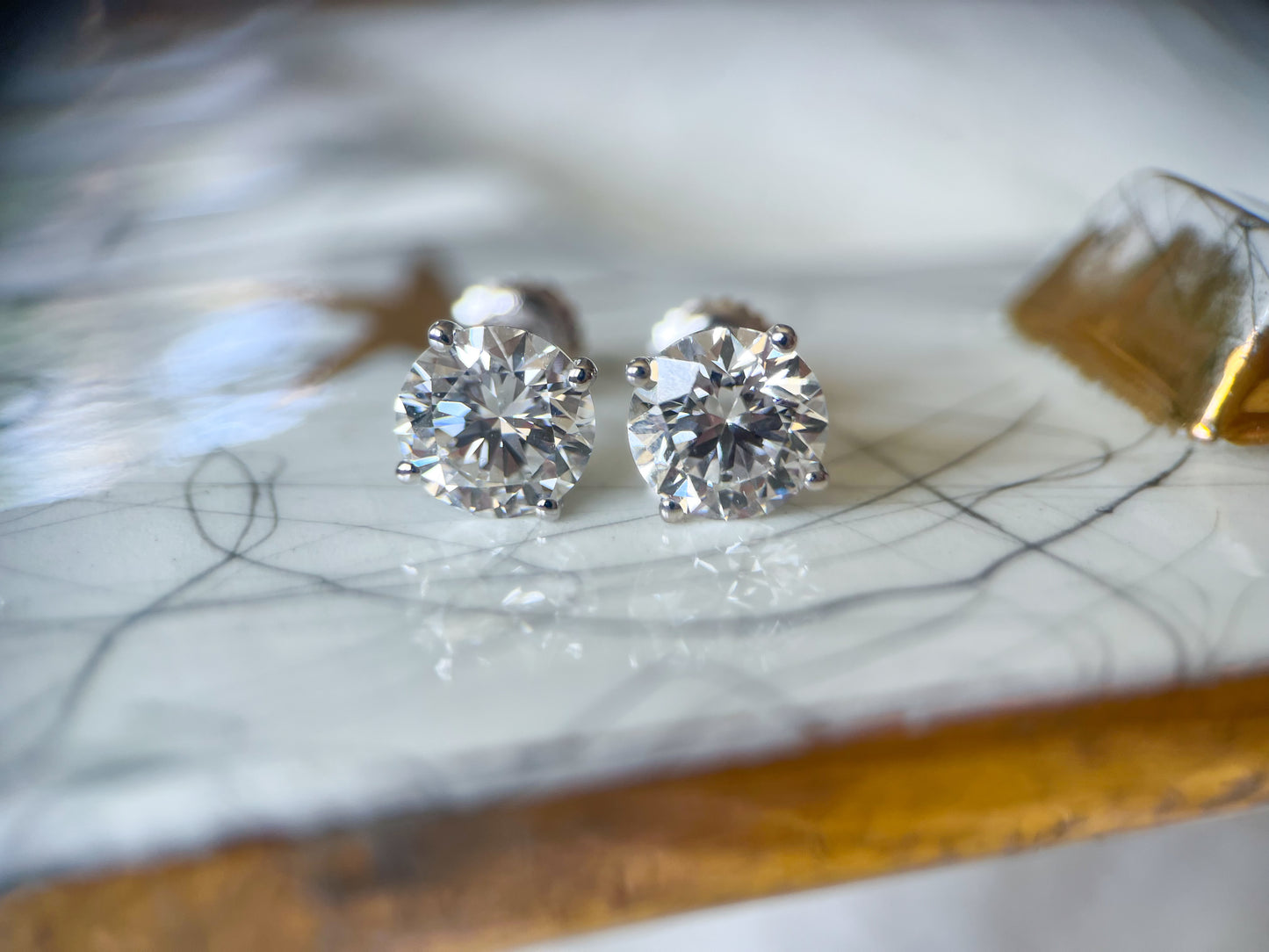 Lab Grown 4 Carat Total Weight Round Diamonds 14k White Gold Stud Earrings