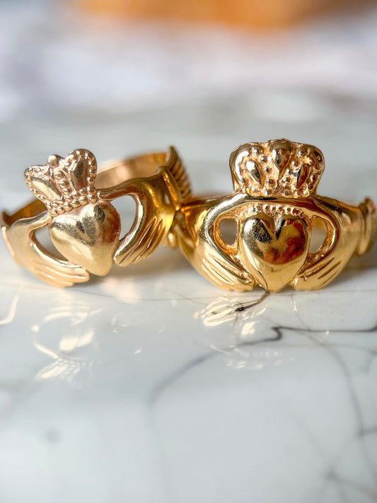 Vintage Claddagh Irish Heart Ring in 9k and 14k Yellow Gold