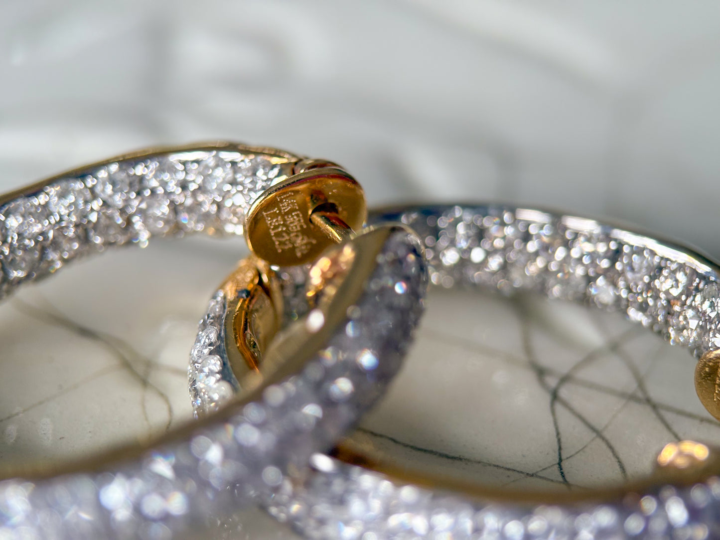 Natural Diamond Encrusted 14k Yellow Gold Large Oval Hoops with Heart Cut Outs