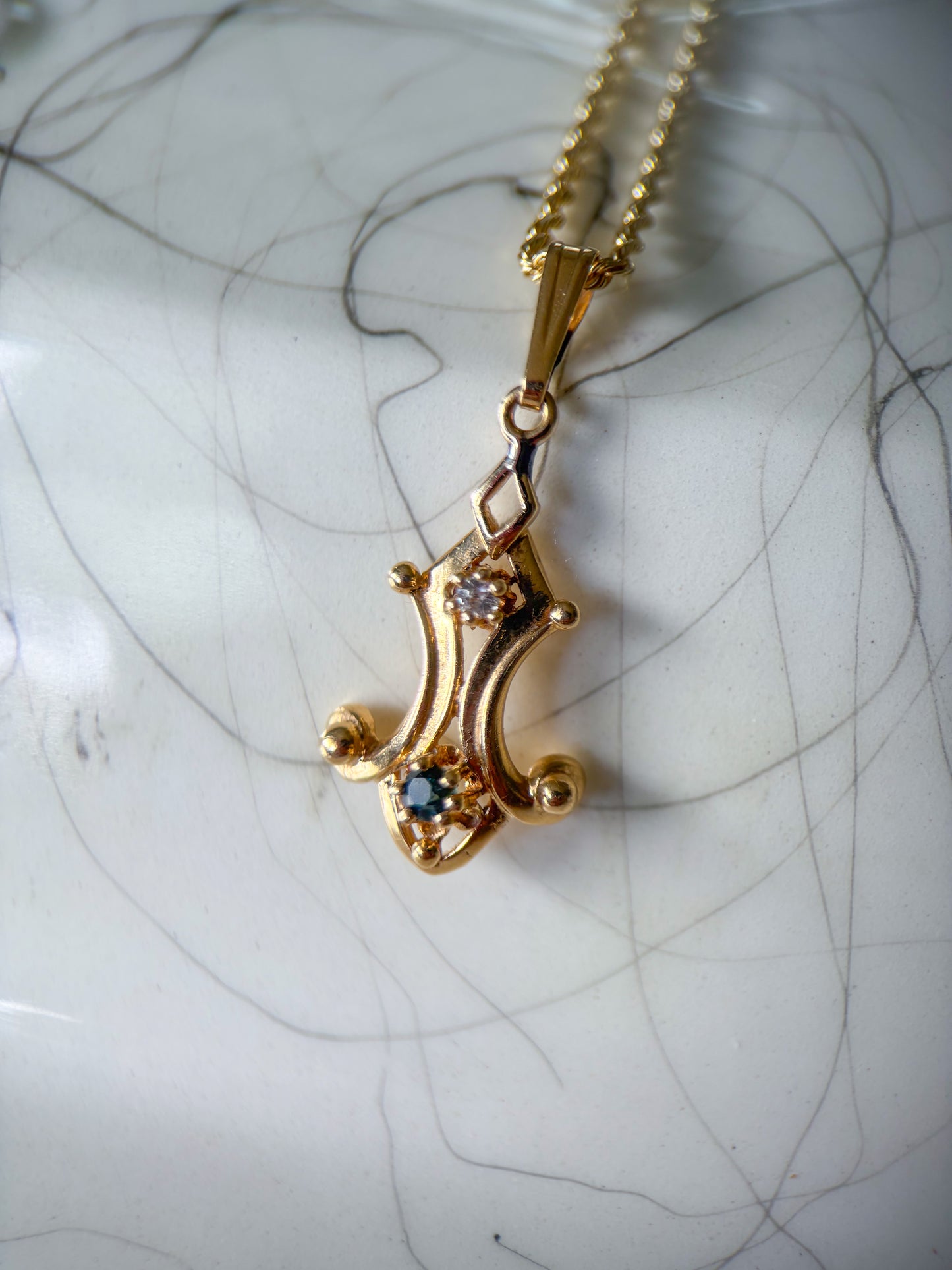 Vintage 14k Yellow Gold Charm with Synthetic Stones