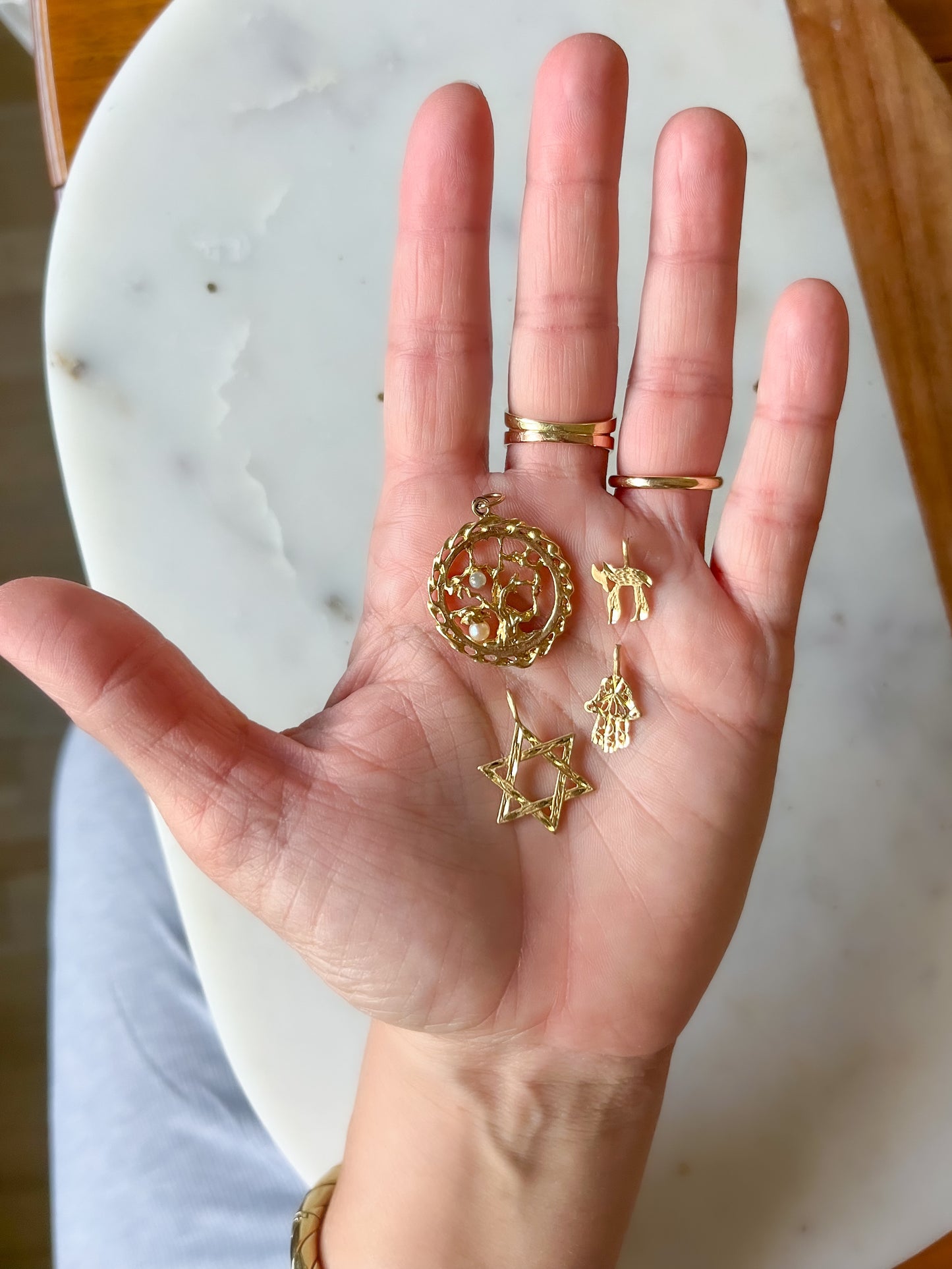 Vintage Tree of Life with Pearls 14k Yellow Gold Charm