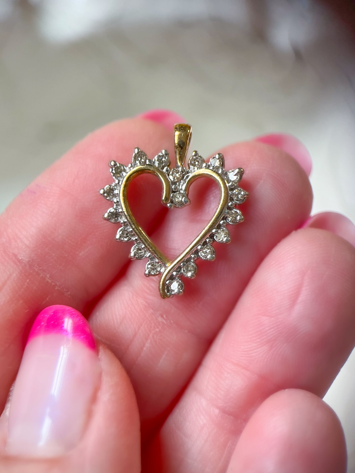 Vintage Natural Diamond Open Heart 10k Yellow Gold Charm