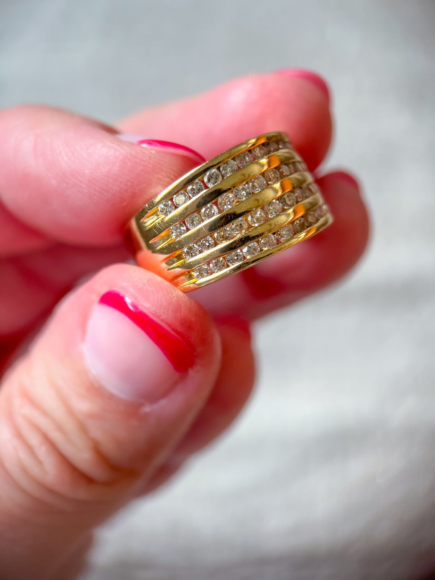 Vintage Natural Diamond 14k Yellow Gold Thick Ring