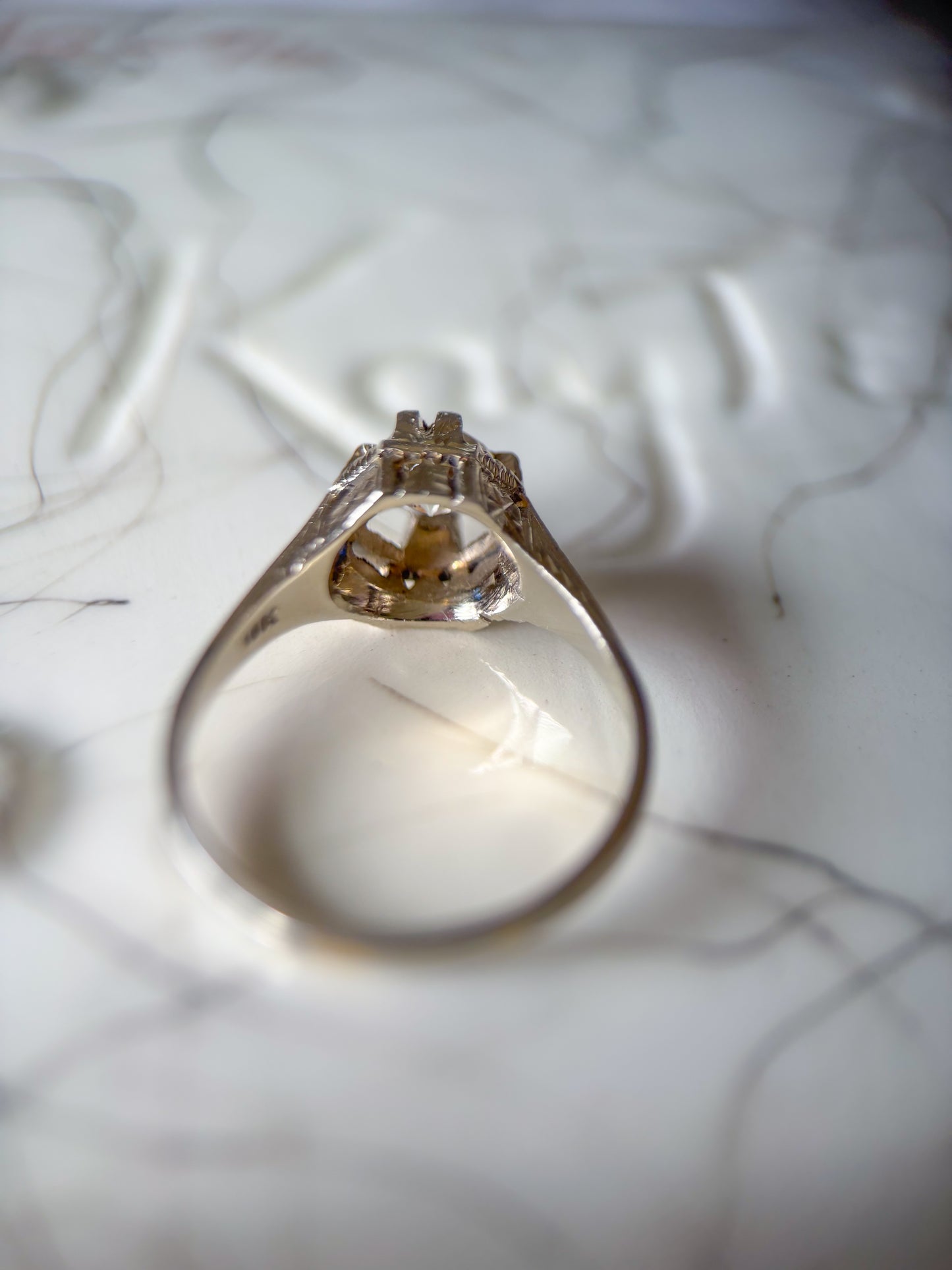 Vintage Natural Old Miner Diamond and Natural Sapphire 18k White Gold Ring
