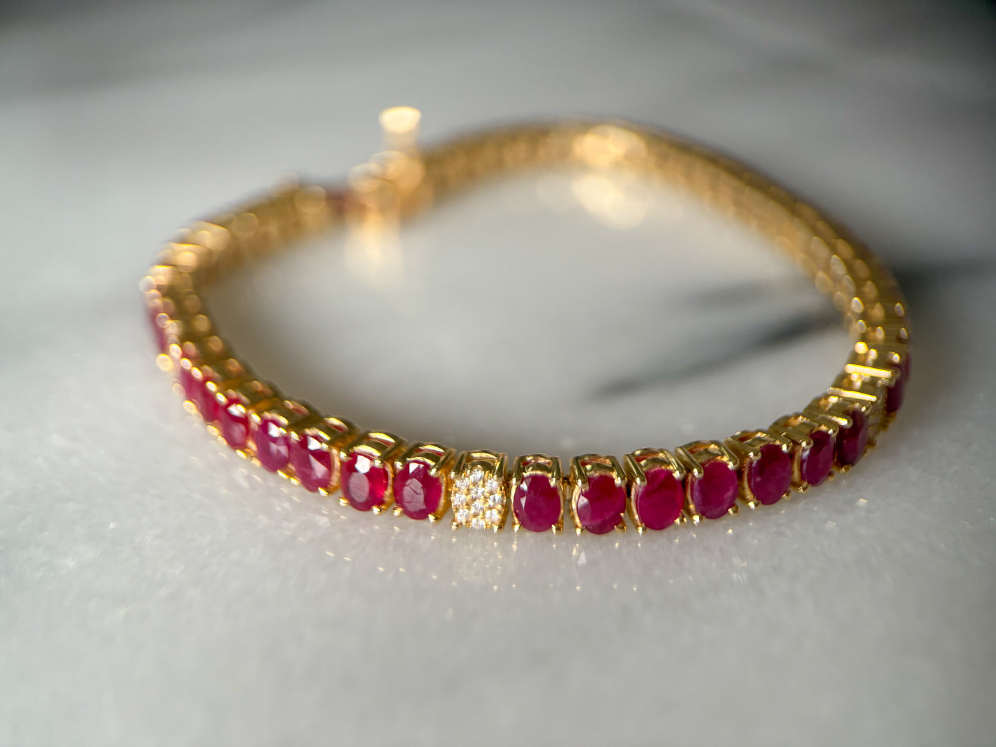 Natural Ruby and Diamond 14k Yellow Gold 6.5 Inch Tennis Bracelet