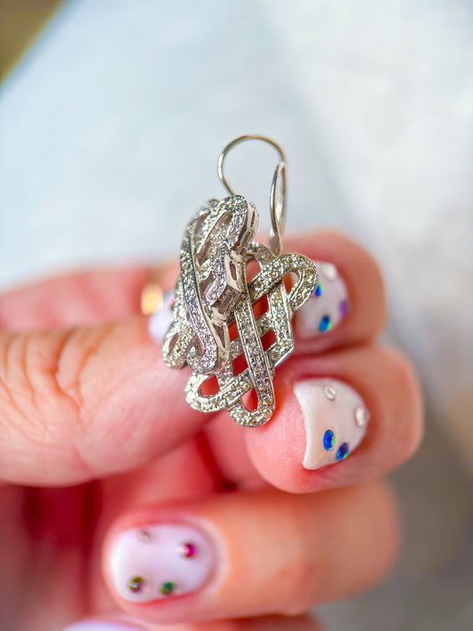 Vintage 14k White Gold Natural Diamond Decorative Earrings