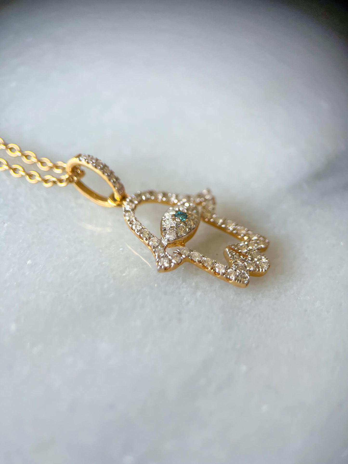Hamsa Charm with Natural Diamonds and Natural Sapphire 14k Yellow Gold