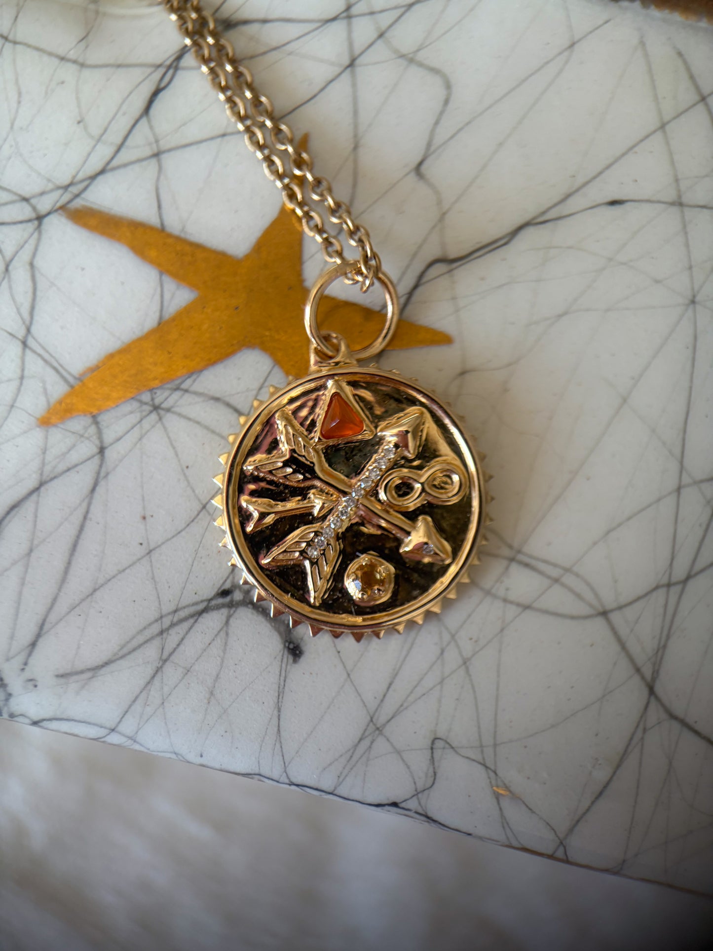 14k Yellow Gold and Natural Diamonds Disk Charm