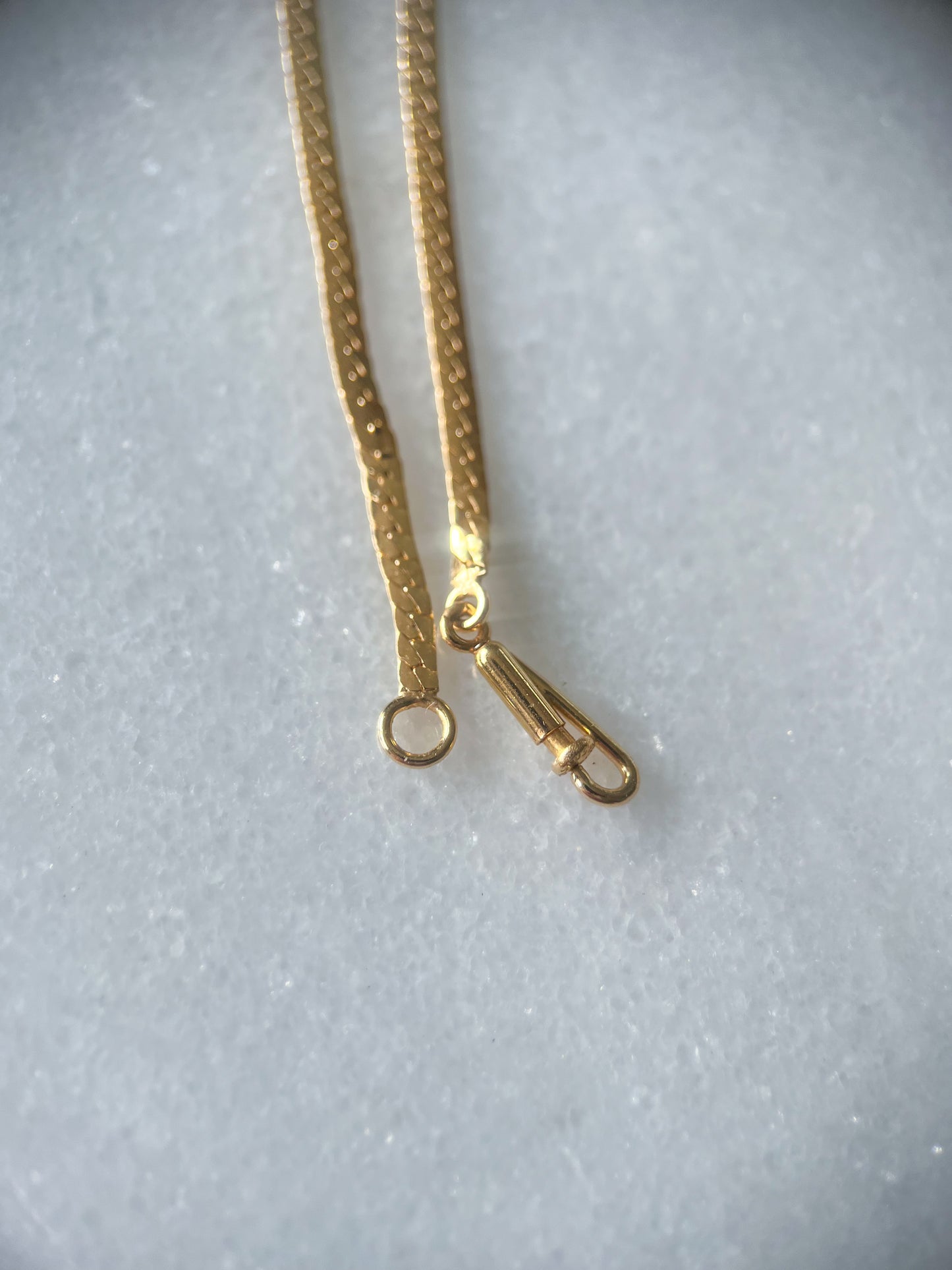 Vintage Herringbone Chain with Pearl Double Accent 14k Yellow Gold 16.5 Inch Necklace