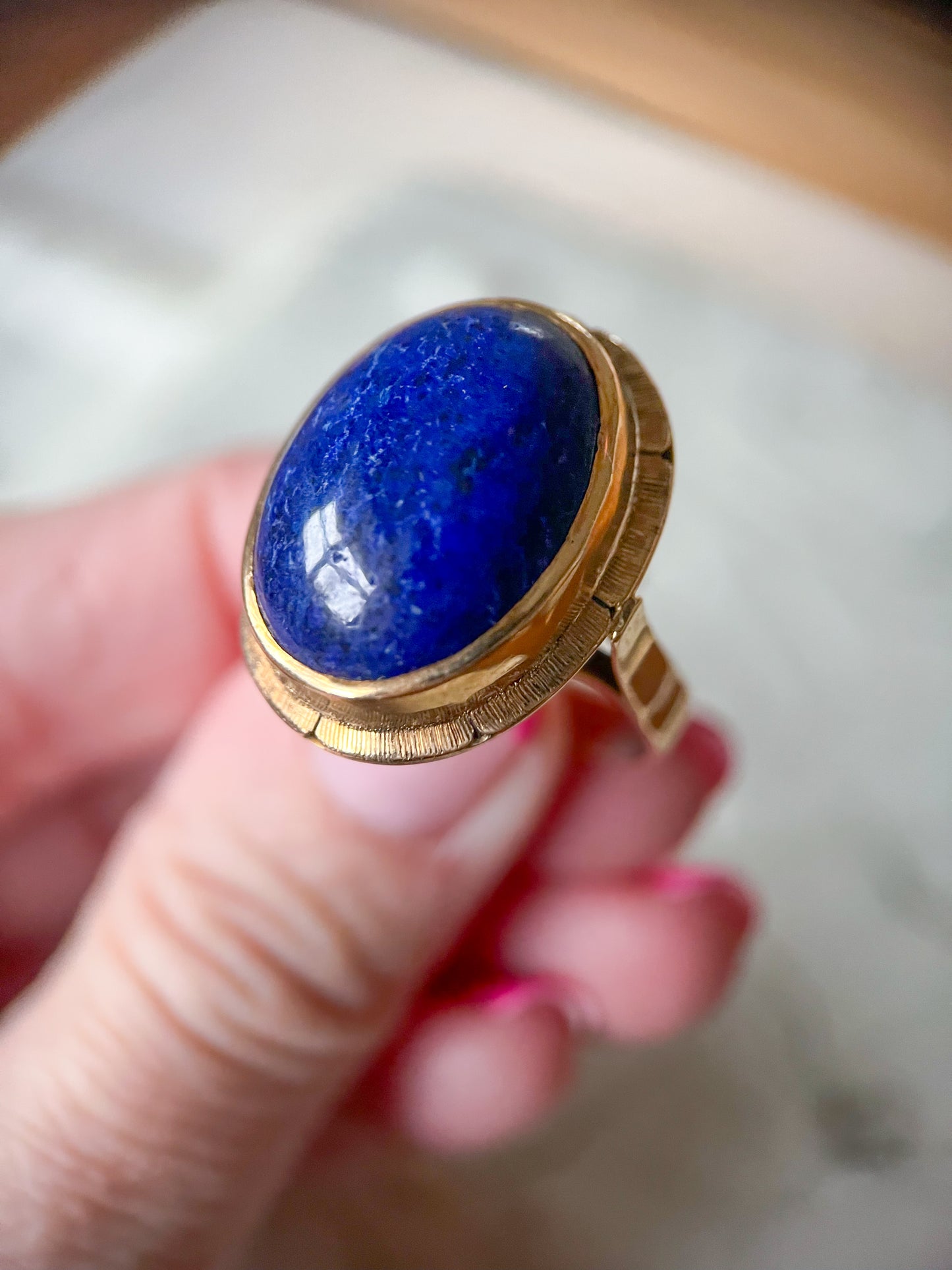 Vintage Lapis Lazuli 14k Yellow Gold Statement Ring