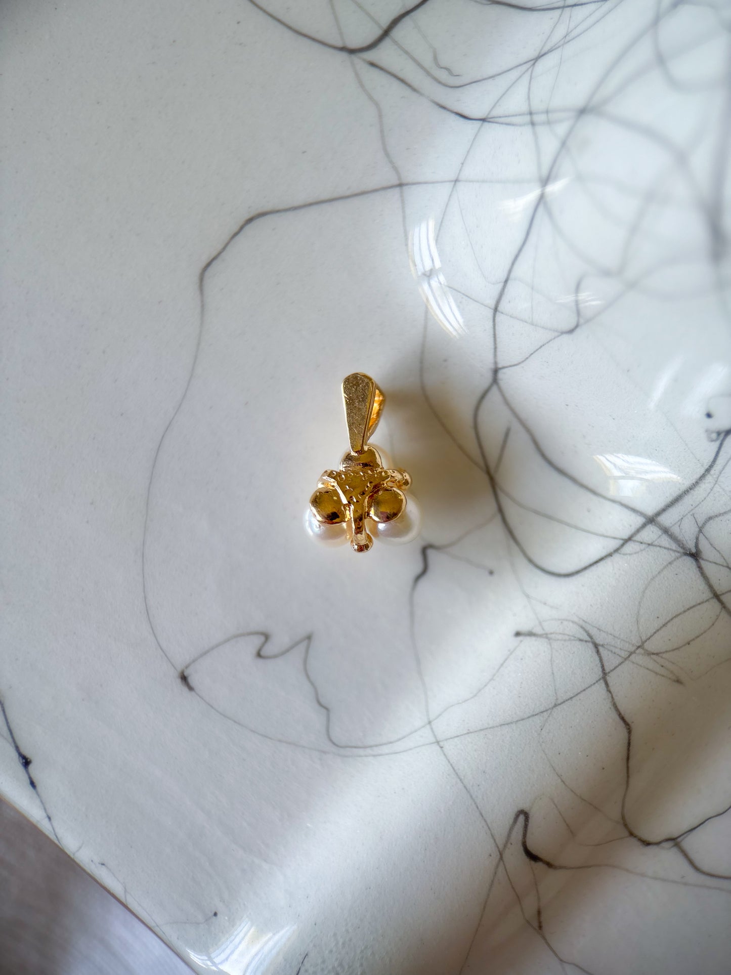 Vintage Pearl and Natural Diamond Cluster 14k Yellow Gold Charm