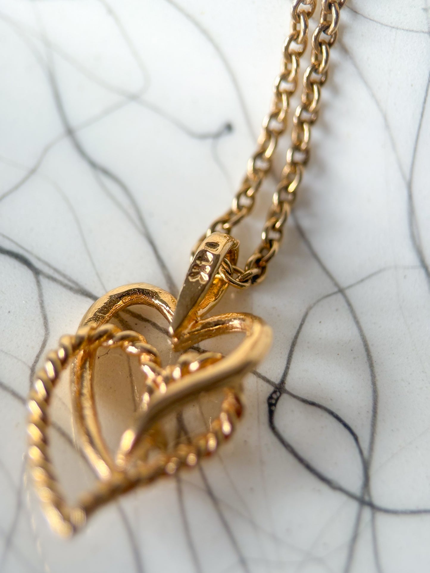 Vintage Intertwined Hearts with Natural Diamond 14k Yellow Gold Charm