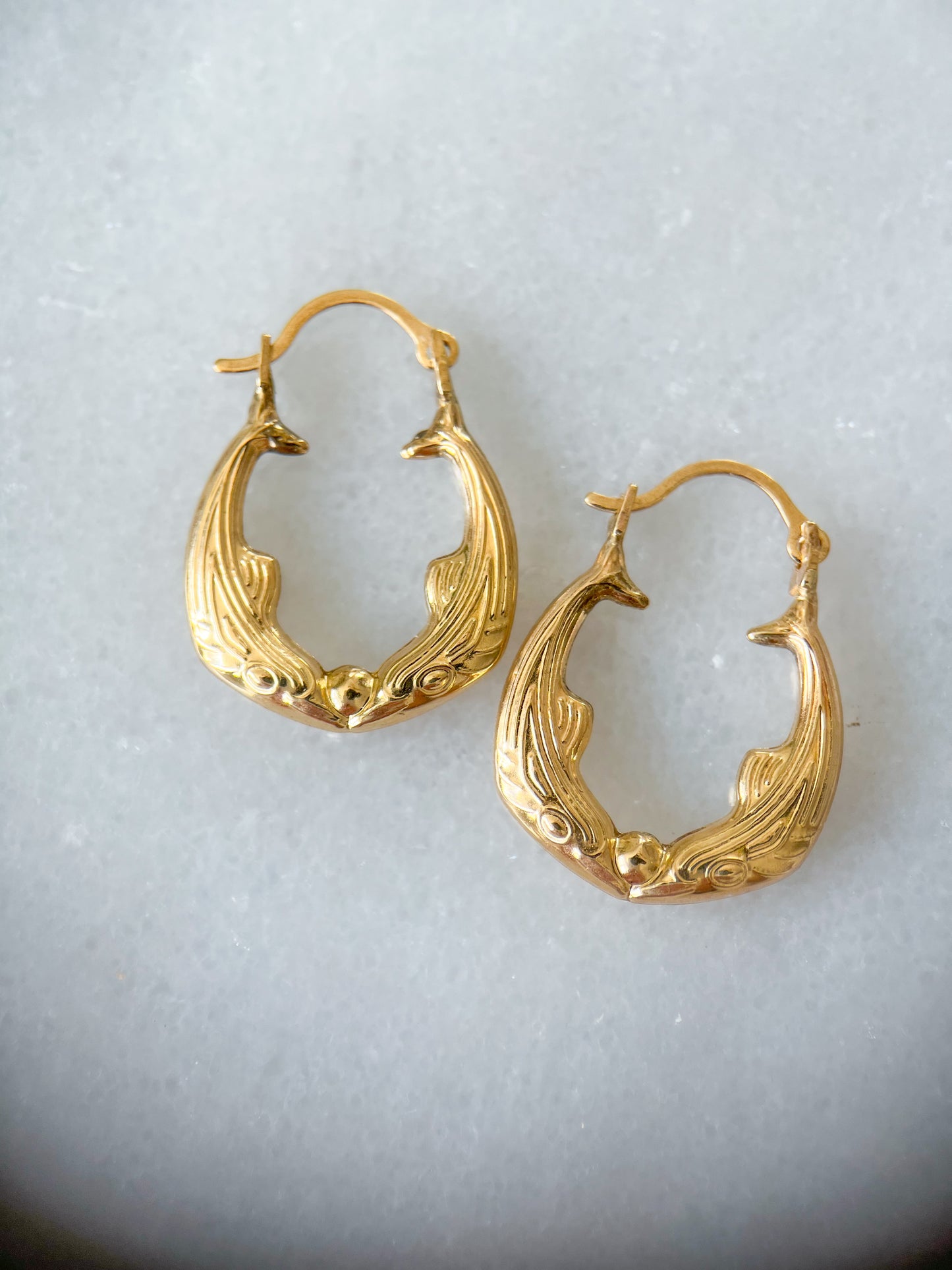 Vintage Whale 10k Yellow Gold Hoop Earrings
