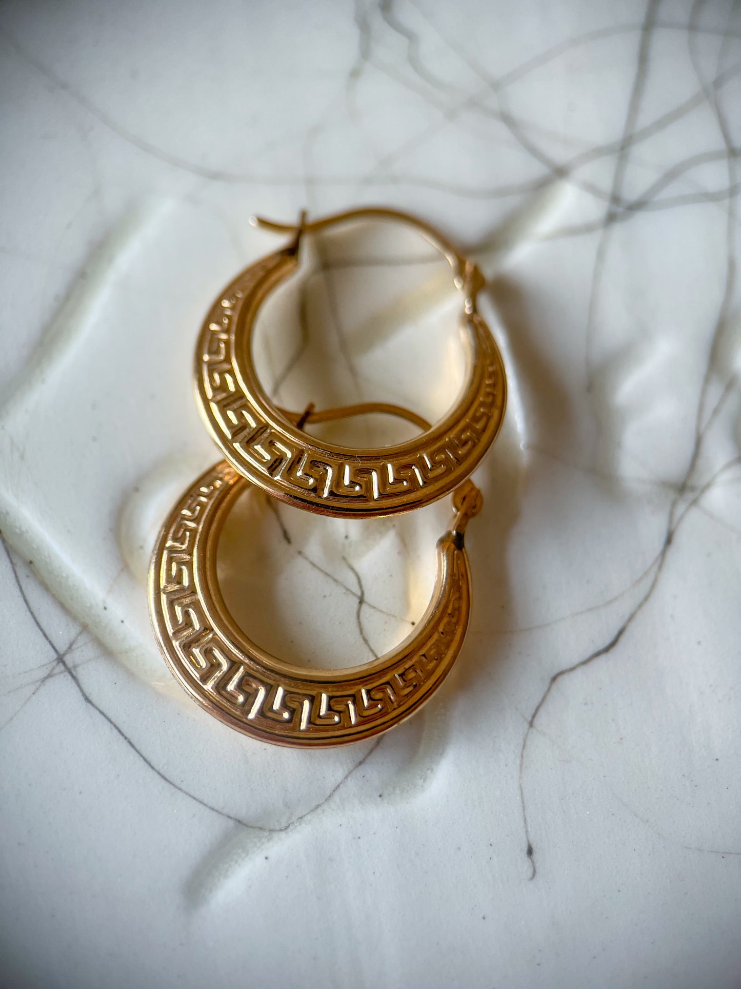 Greek Style 10k Yellow Gold Hoop Earrings