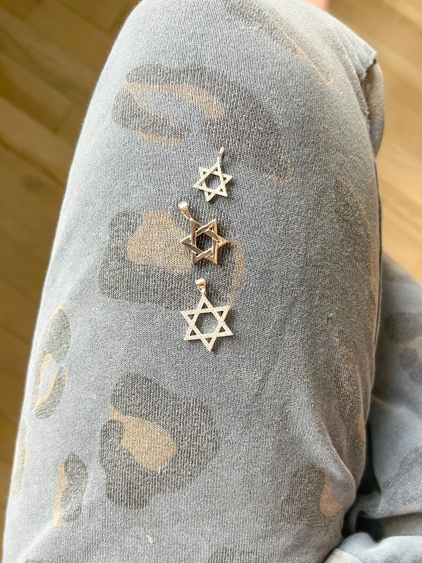 Vintage 14k White Gold Natural Diamond Star of David Charm