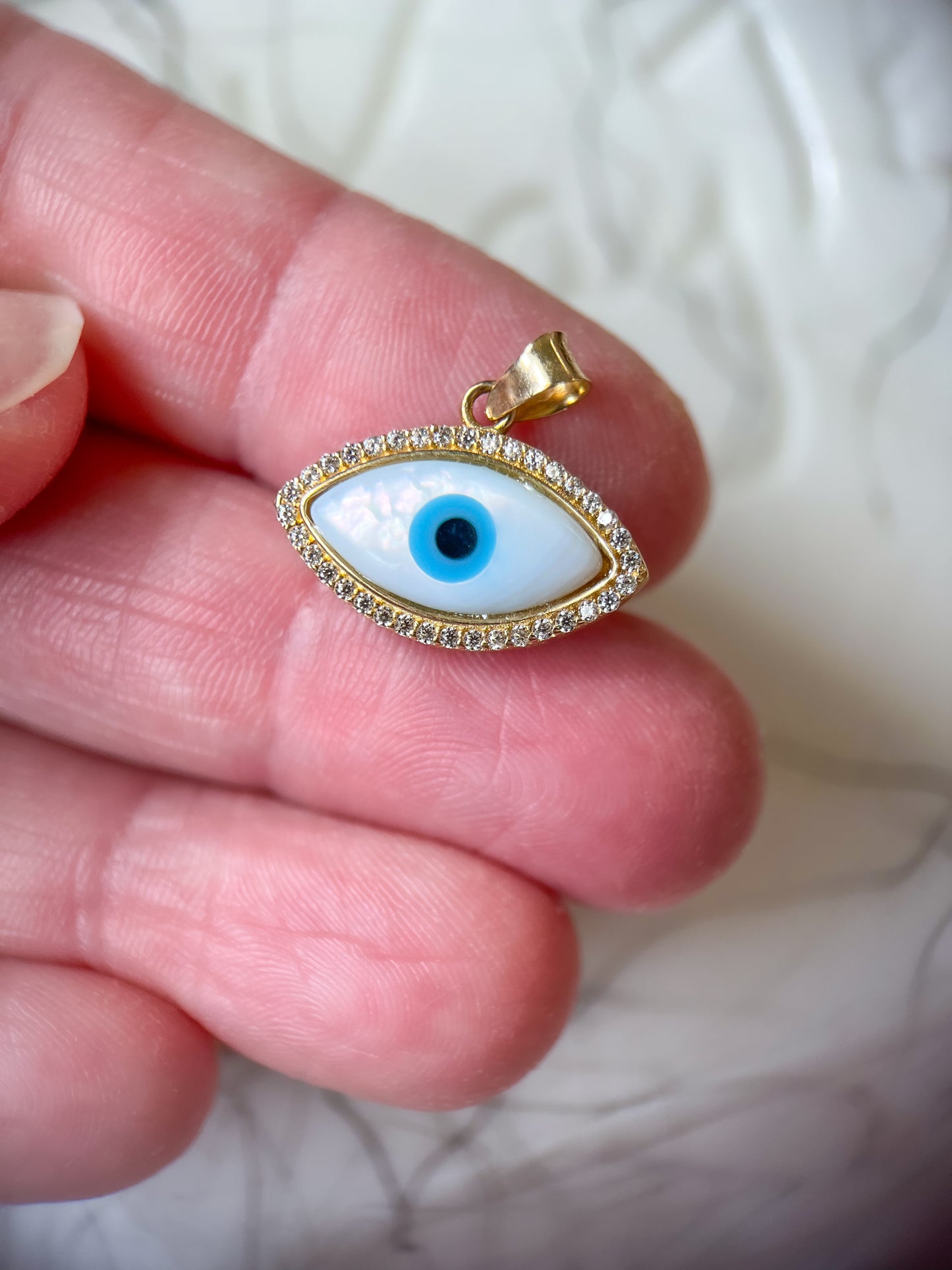 Mother of Pearl Evil Eye 10k Yellow Gold Charm