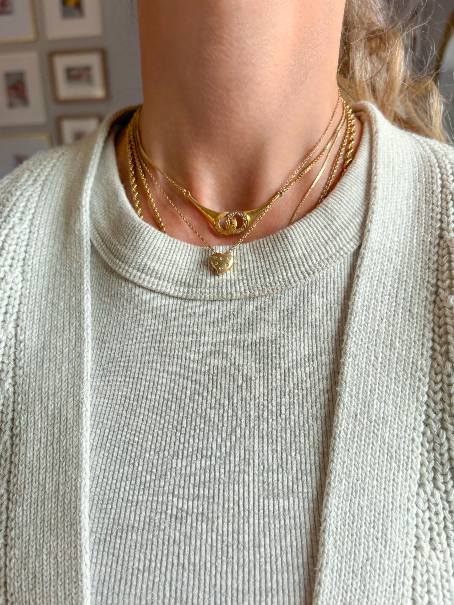 Vintage Natural Diamond Matte Heart 14k Yellow Gold Charm Slider