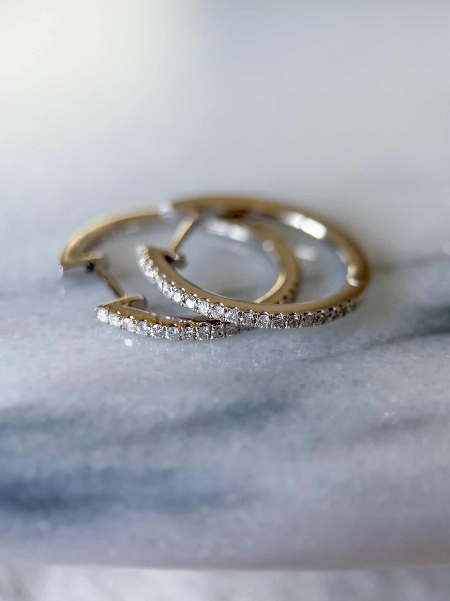 Thin Natural Diamond Huggies 14k White Gold Hoop Earrings