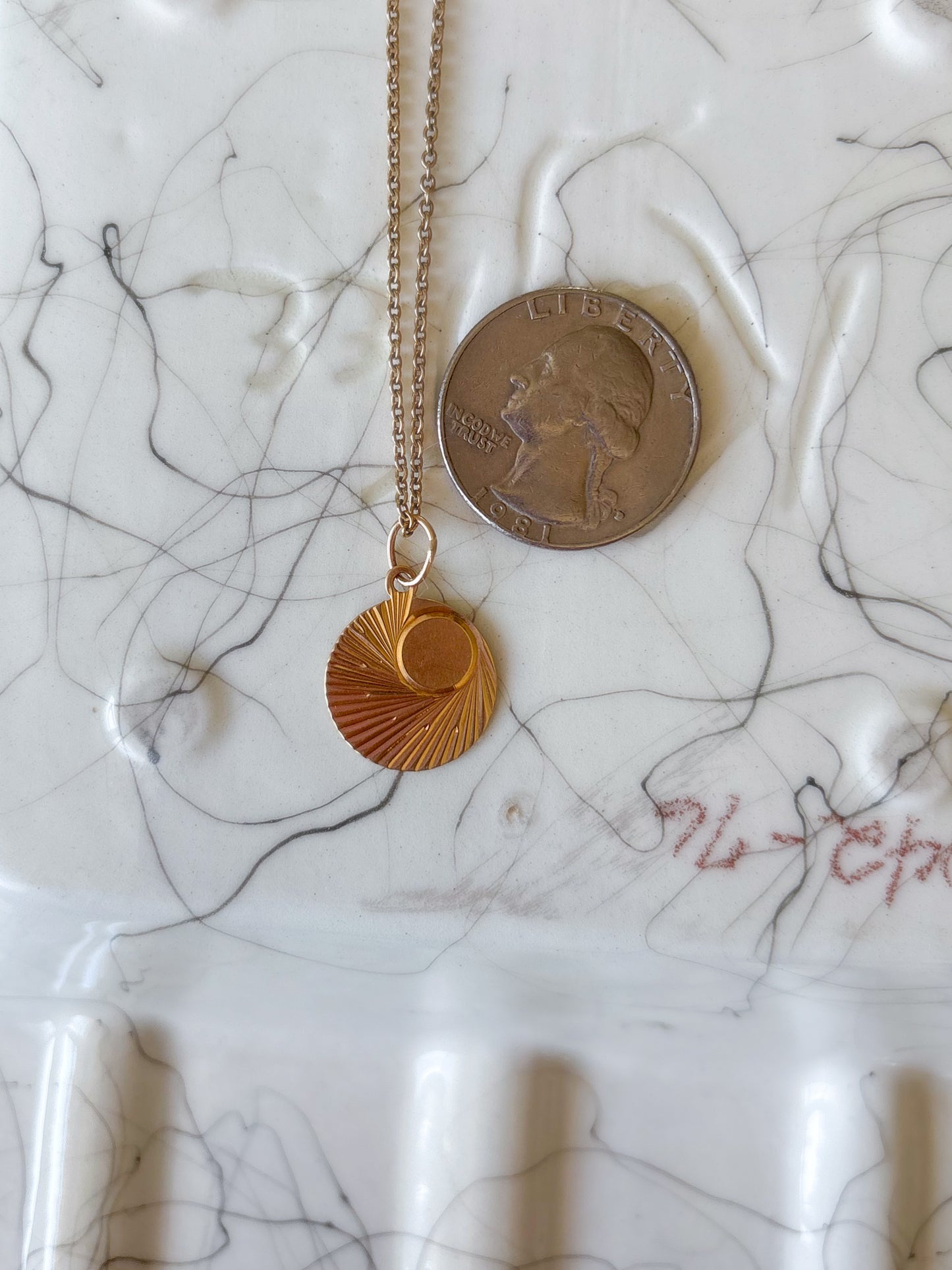 Vintage Engine Turned Circle 14k Yellow Gold Charm