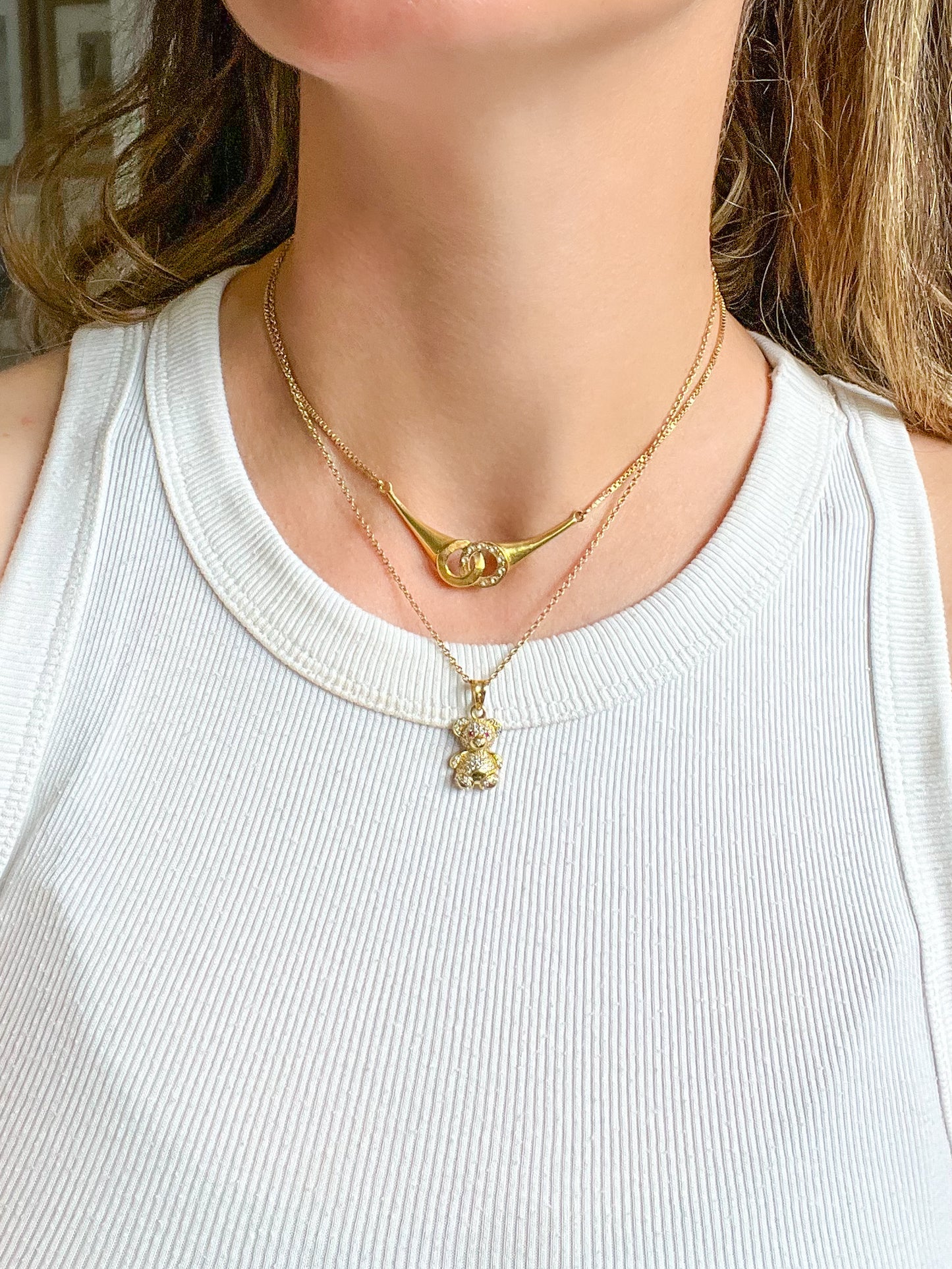 Sweet Teddy Bear with CZs 10k Yellow Gold Charm