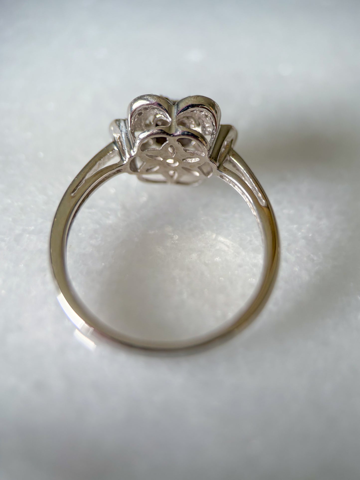Vintage Natural Black Diamond Flower 14k White Gold Ring