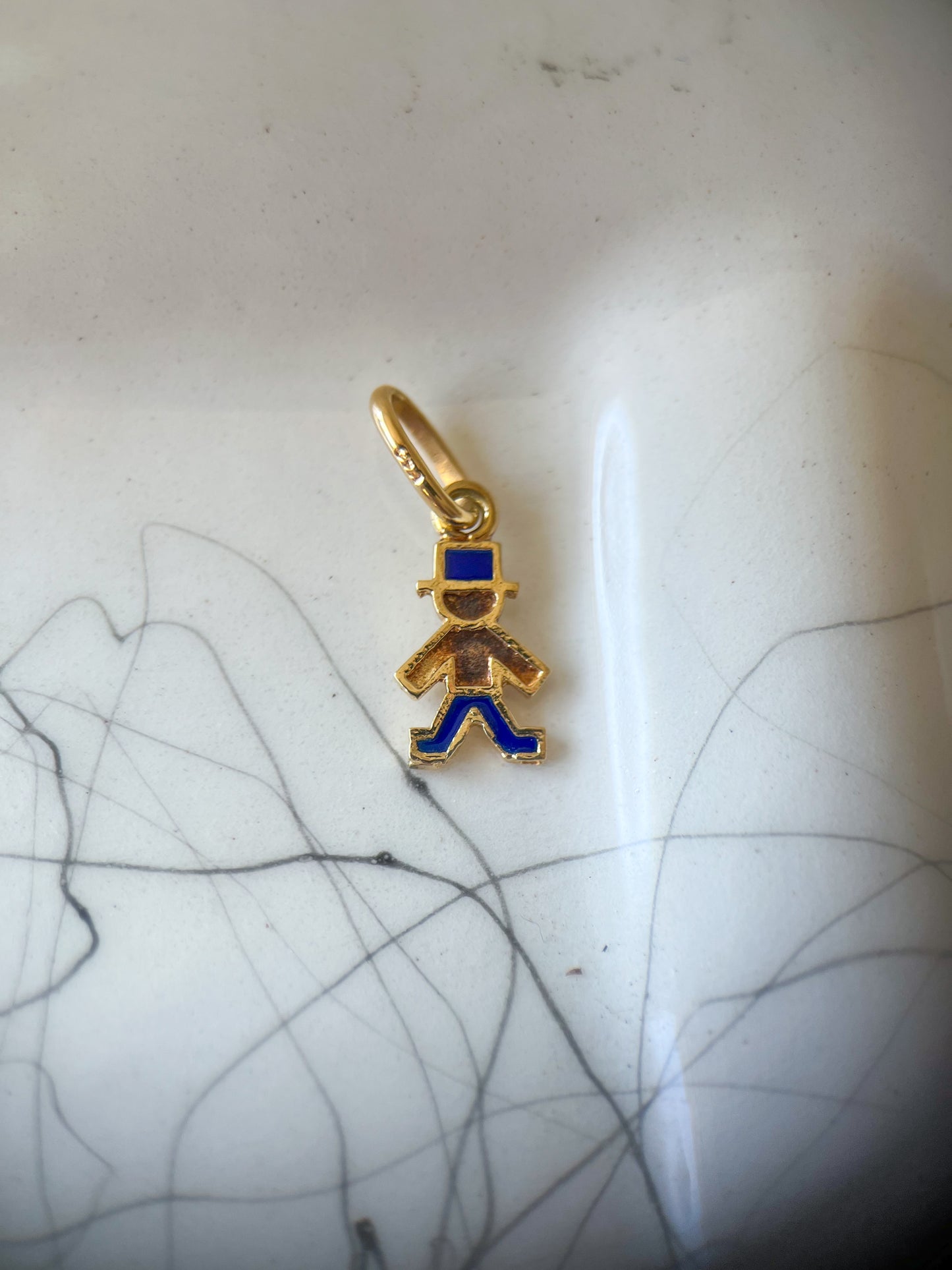 Vintage Mini Little Boy with Hat Enamel and 14k Yellow Gold Charm
