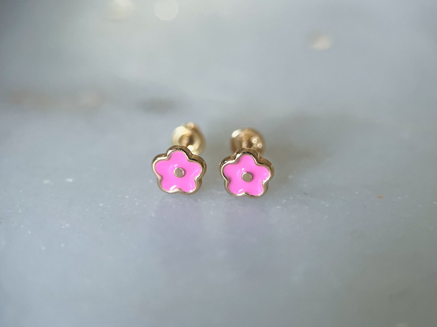 Various Mini 14k Yellow Gold Flower Studs - White, Pink, Yellow