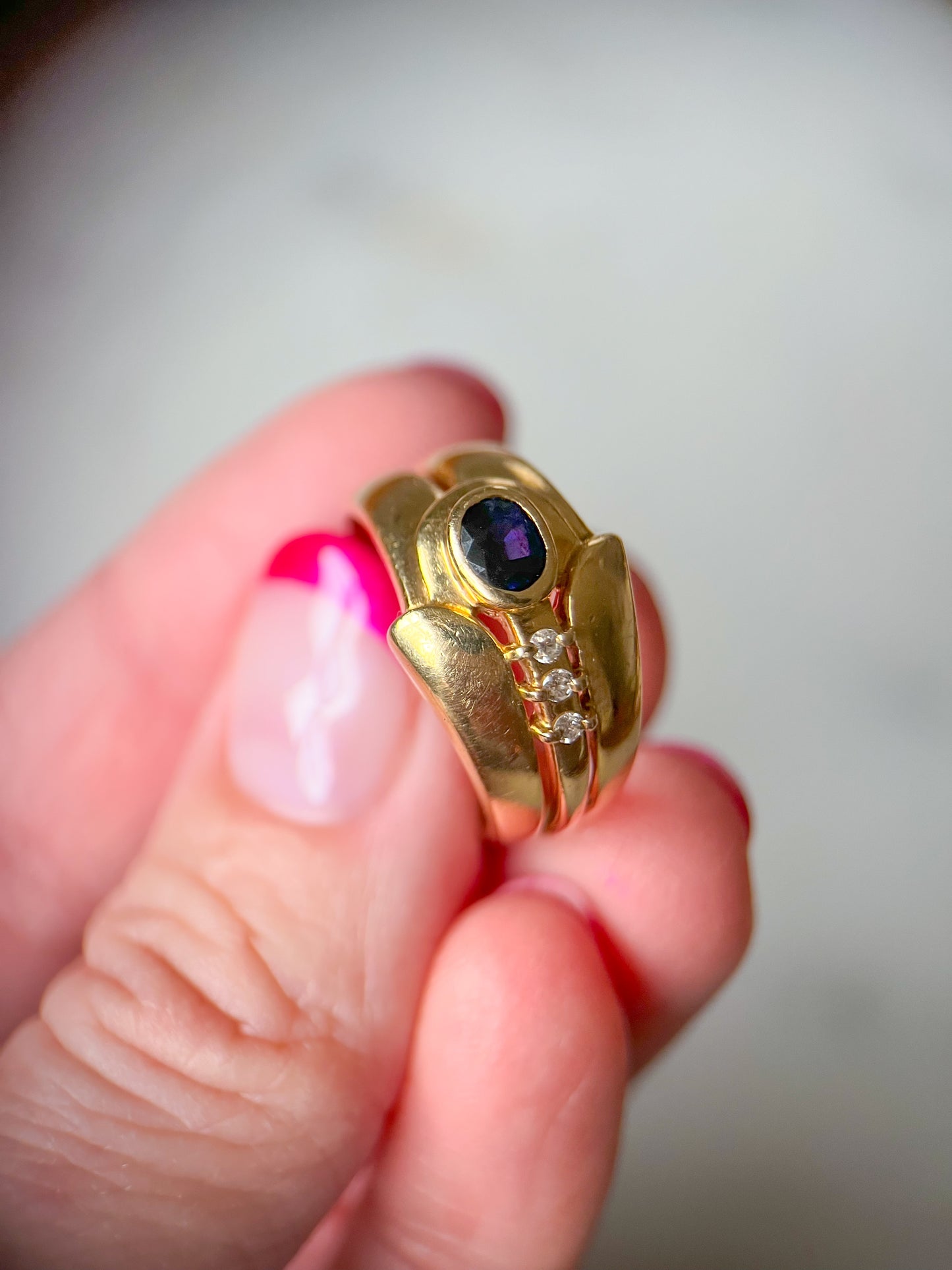 Vintage 14k Yellow Gold Natural Sapphire and Natural Diamond Ring, circa 1990s