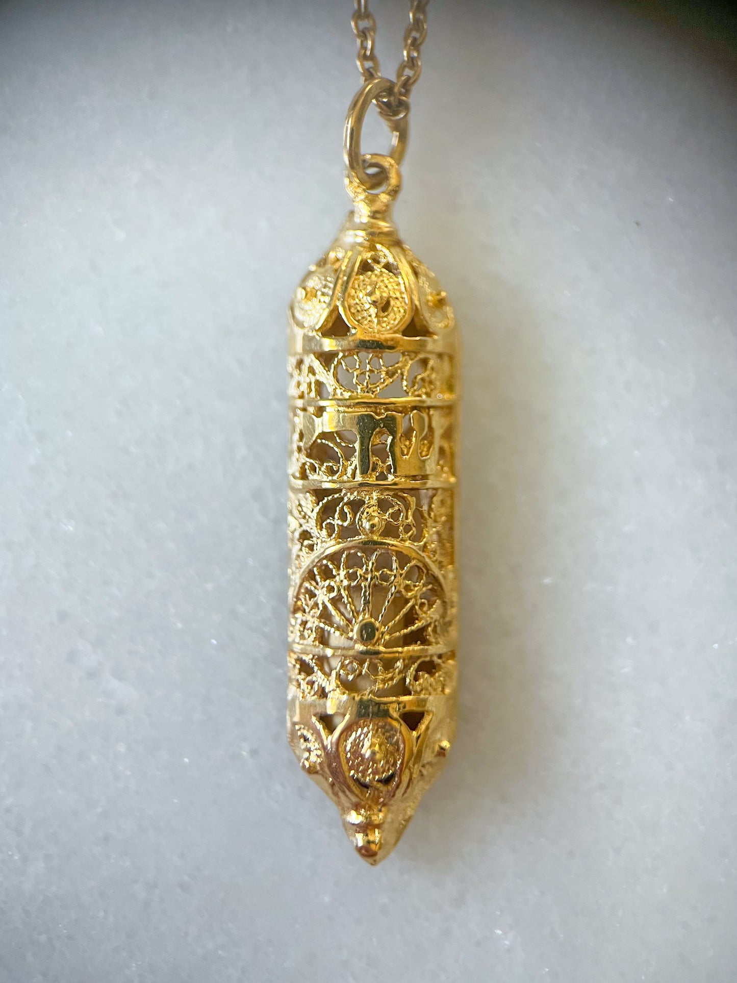 Vintage Mezuzah with Scroll 14k Yellow Gold Charm