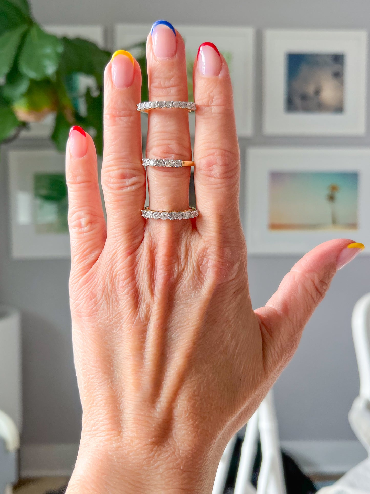 Natural Diamond Half Band 14k Yellow Gold Rings