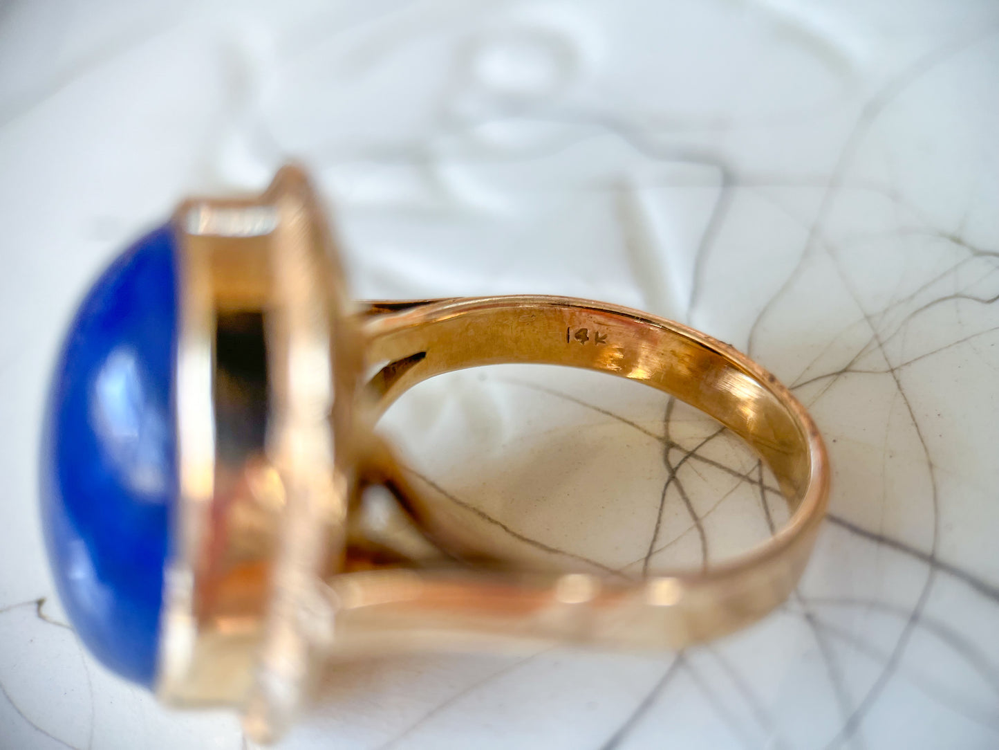 Vintage Lapis Lazuli 14k Yellow Gold Statement Ring