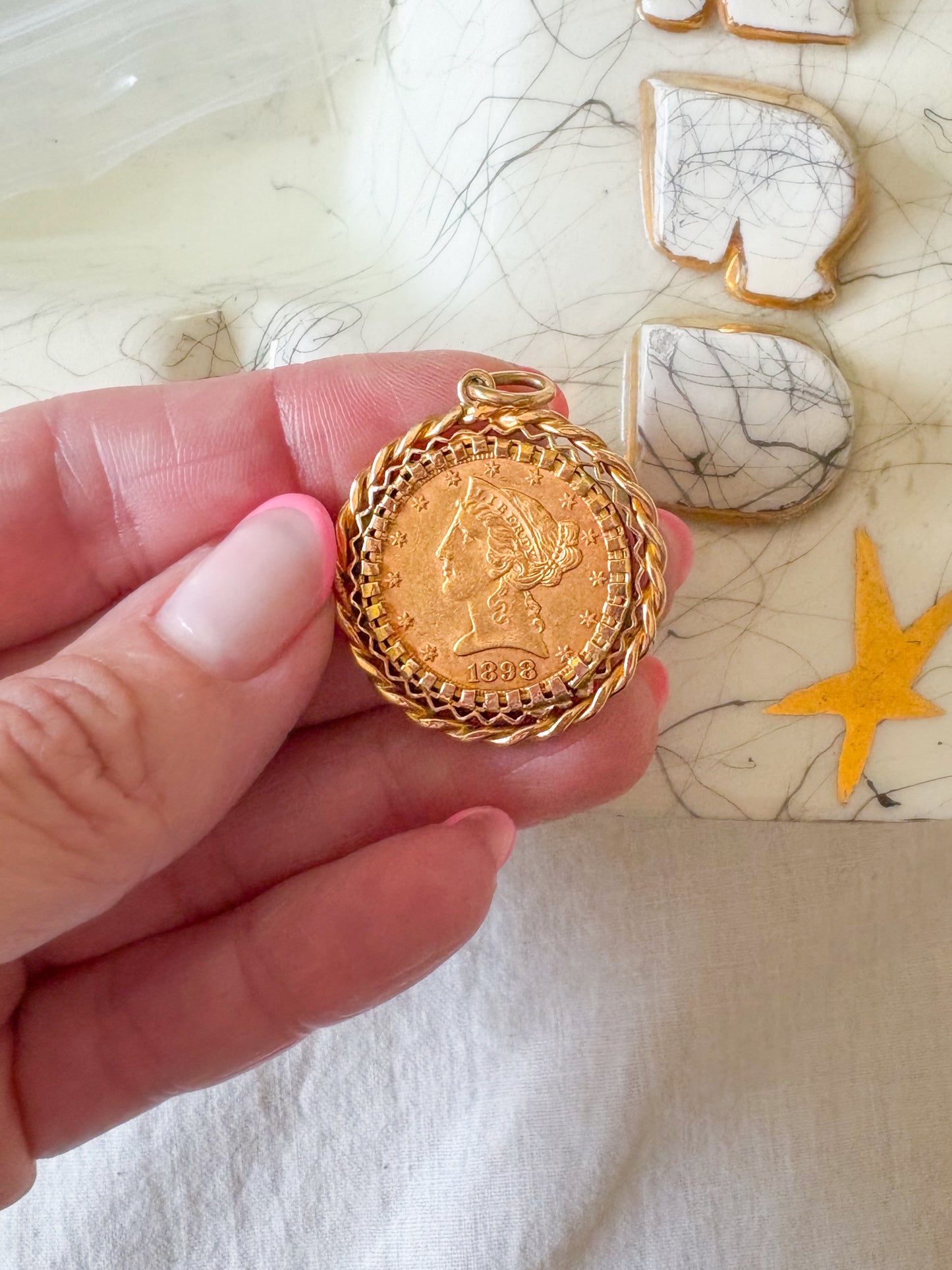 Vintage U.S. Liberty Head 21k Yellow Gold 5 Dollar Coin Pendant