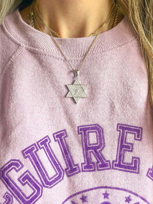 Natural Diamond Large Star of David 14k White Gold Charm